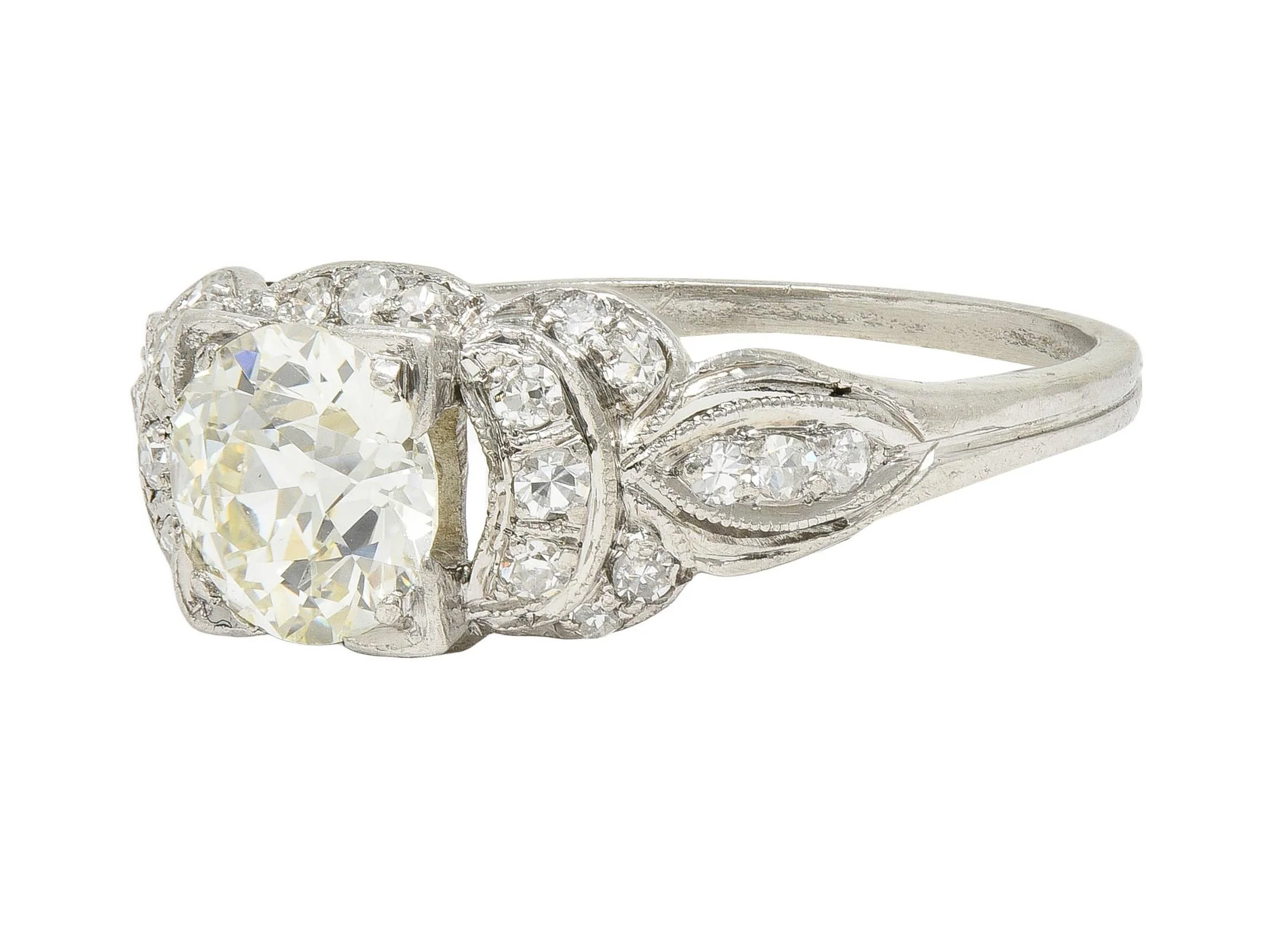 Art Deco 1.35 CTW Old European Diamond Platinum Vintage Bow Engagement Ring - Image 6