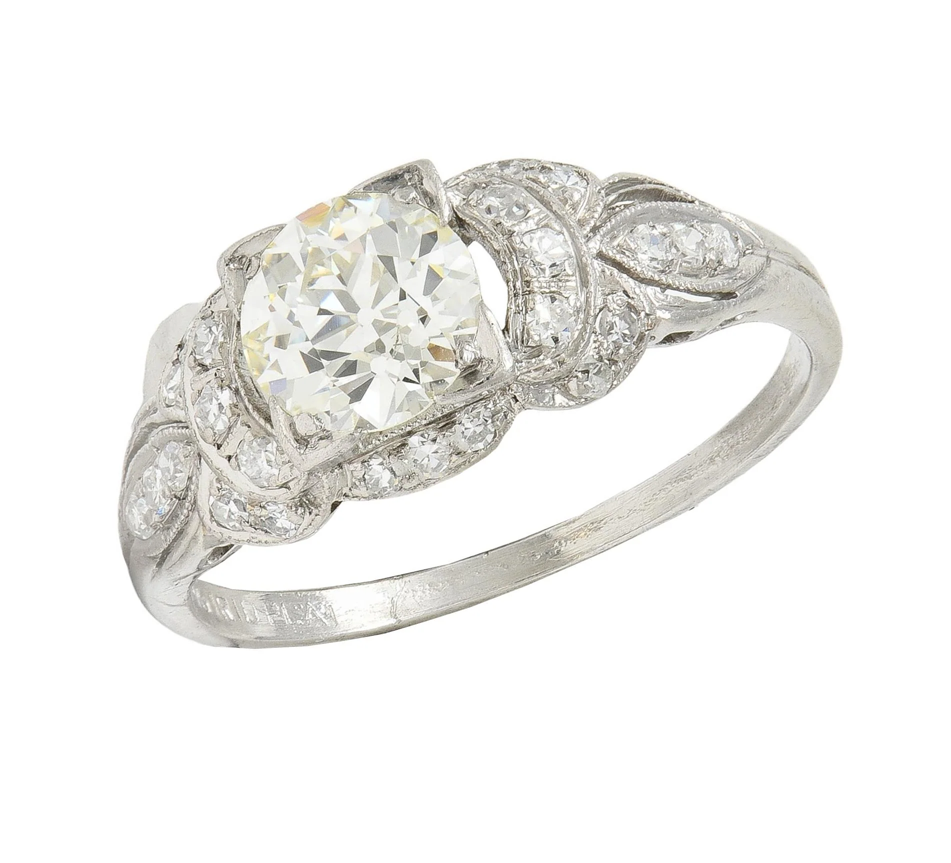 Art Deco 1.35 CTW Old European Diamond Platinum Vintage Bow Engagement Ring - Image 8