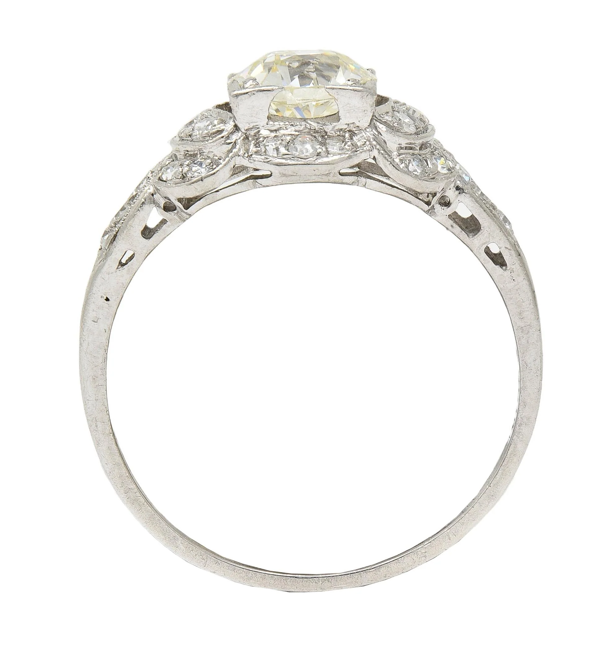 Art Deco 1.35 CTW Old European Diamond Platinum Vintage Bow Engagement Ring - Image 9