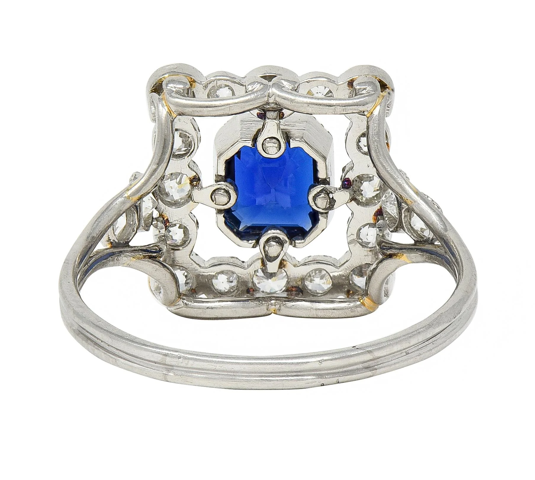 Art Deco 1.35 CTW Sapphire Diamond Platinum Vintage Scrolling Cluster Ring GIA - Image 3