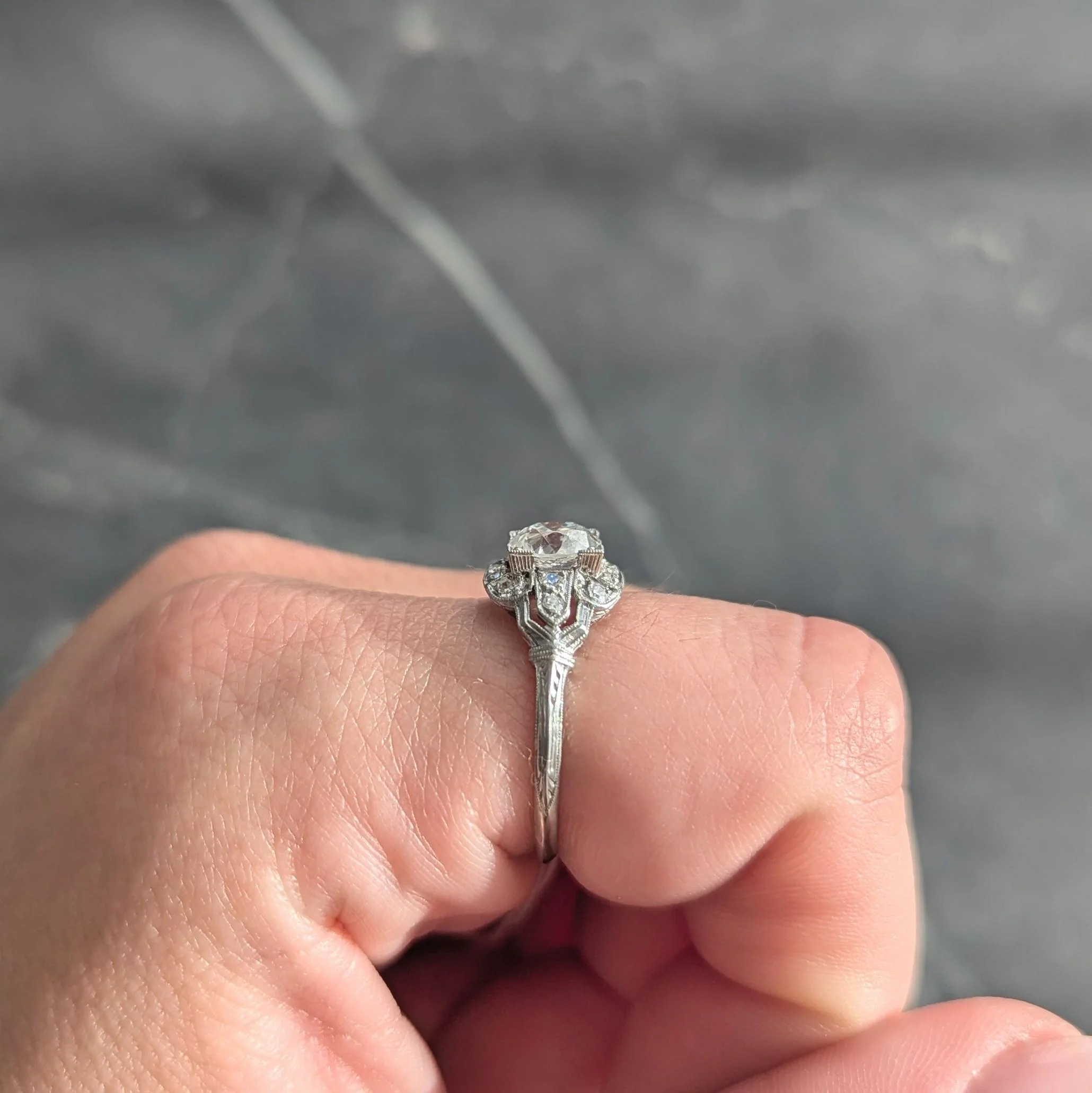 Art Deco 1.40 CTW Old European Cut Diamond Platinum Vintage Bombé Engagement Ring GIA - Image 10
