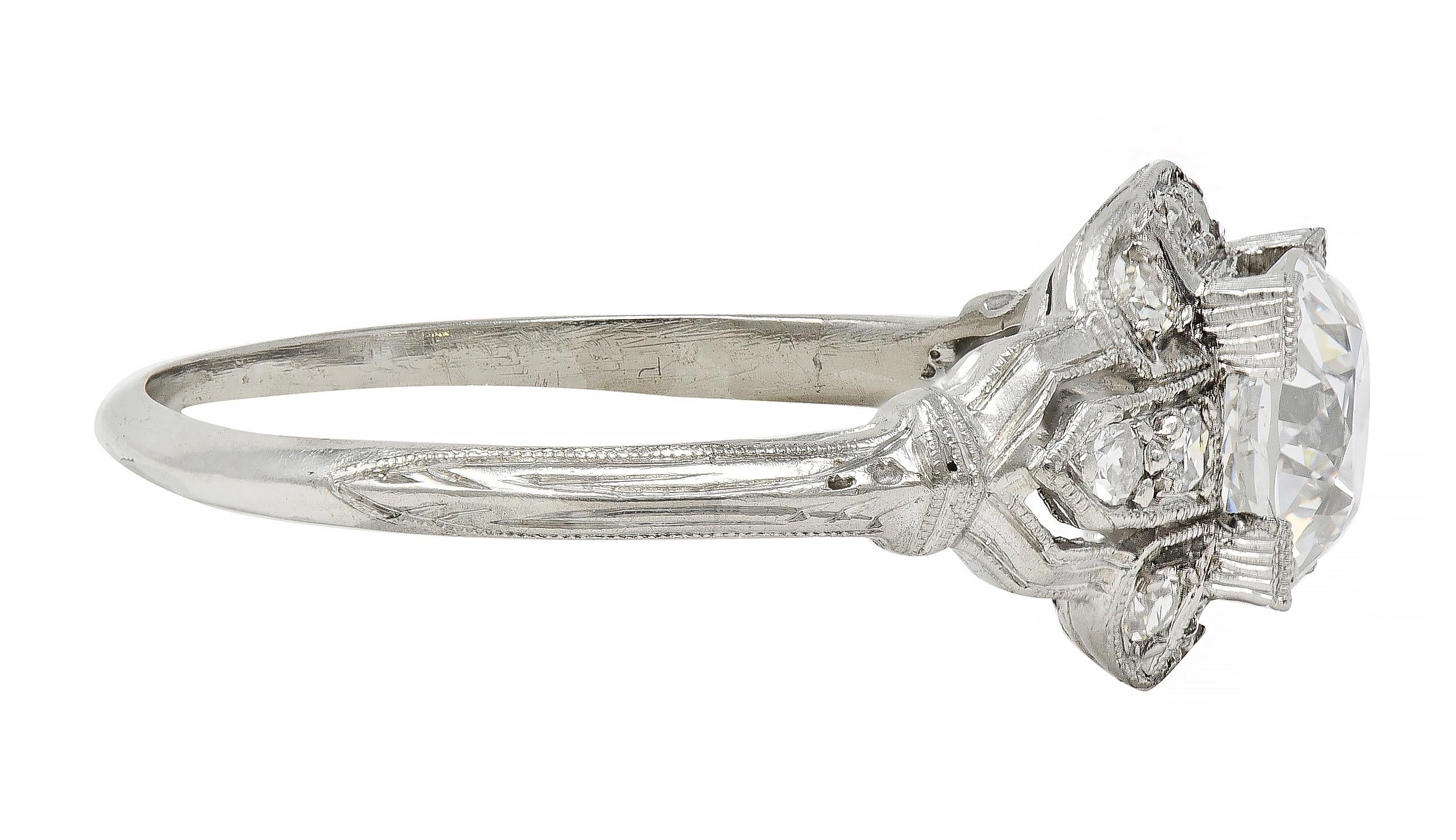 Art Deco 1.40 CTW Old European Cut Diamond Platinum Vintage Bombé Engagement Ring GIA - Image 2