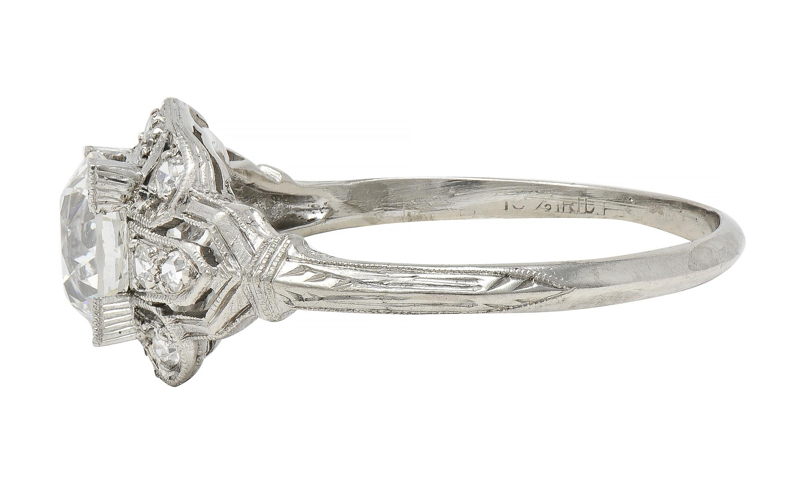 Art Deco 1.40 CTW Old European Cut Diamond Platinum Vintage Bombé Engagement Ring GIA - Image 4
