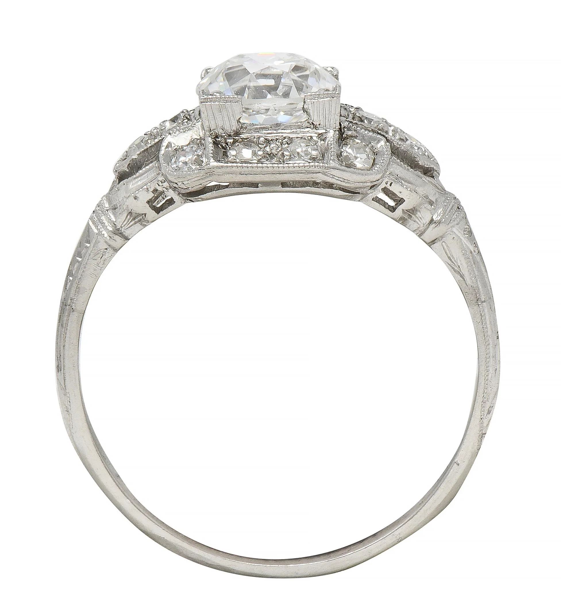 Art Deco 1.40 CTW Old European Cut Diamond Platinum Vintage Bombé Engagement Ring GIA - Image 6