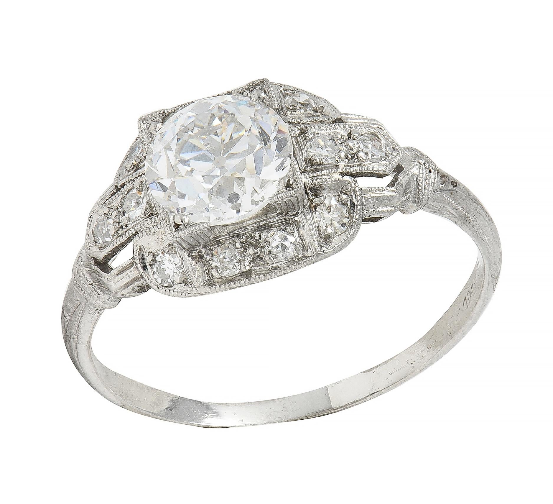 Art Deco 1.40 CTW Old European Cut Diamond Platinum Vintage Bombé Engagement Ring GIA - Image 7