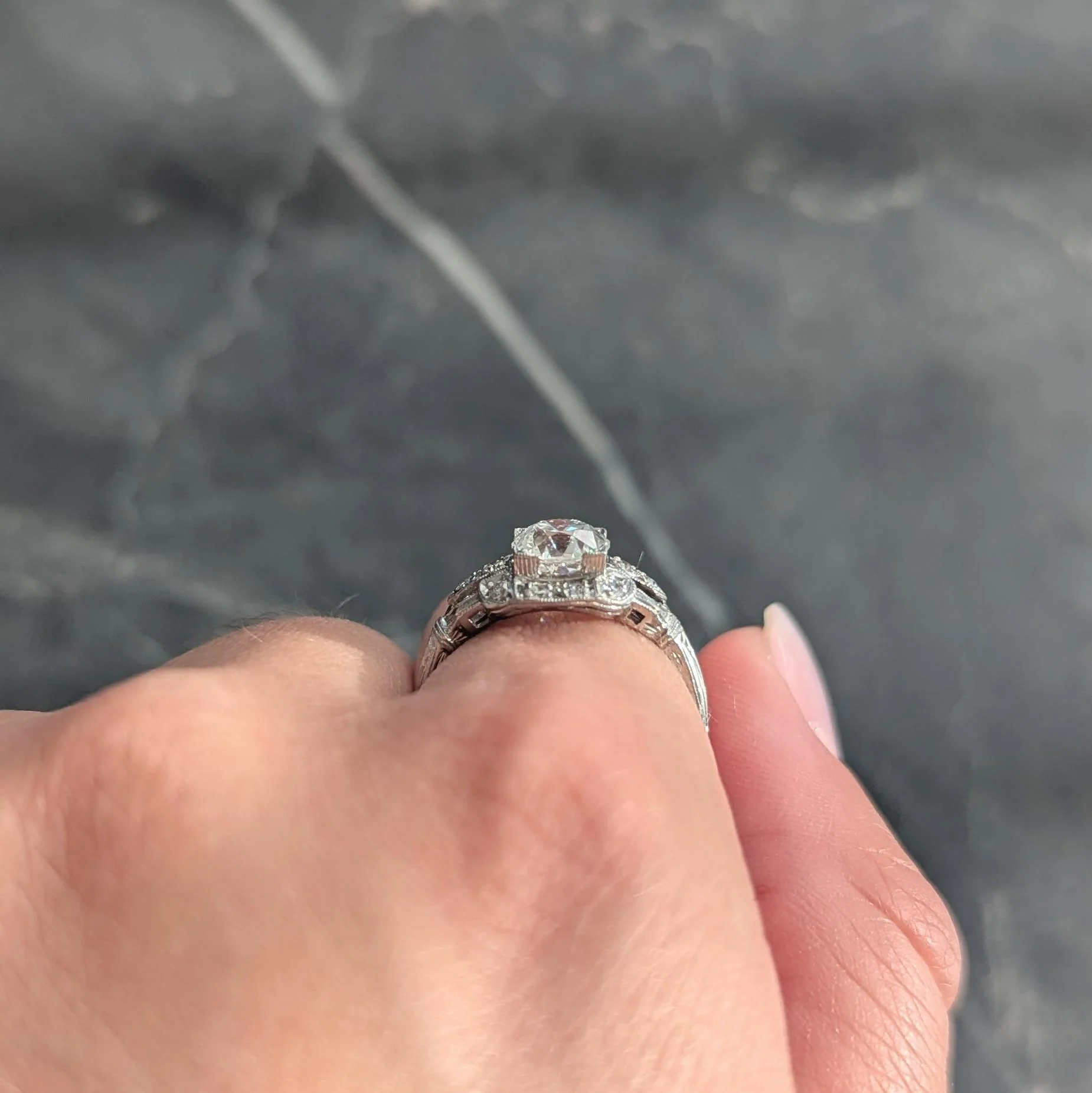 Art Deco 1.40 CTW Old European Cut Diamond Platinum Vintage Bombé Engagement Ring GIA - Image 9