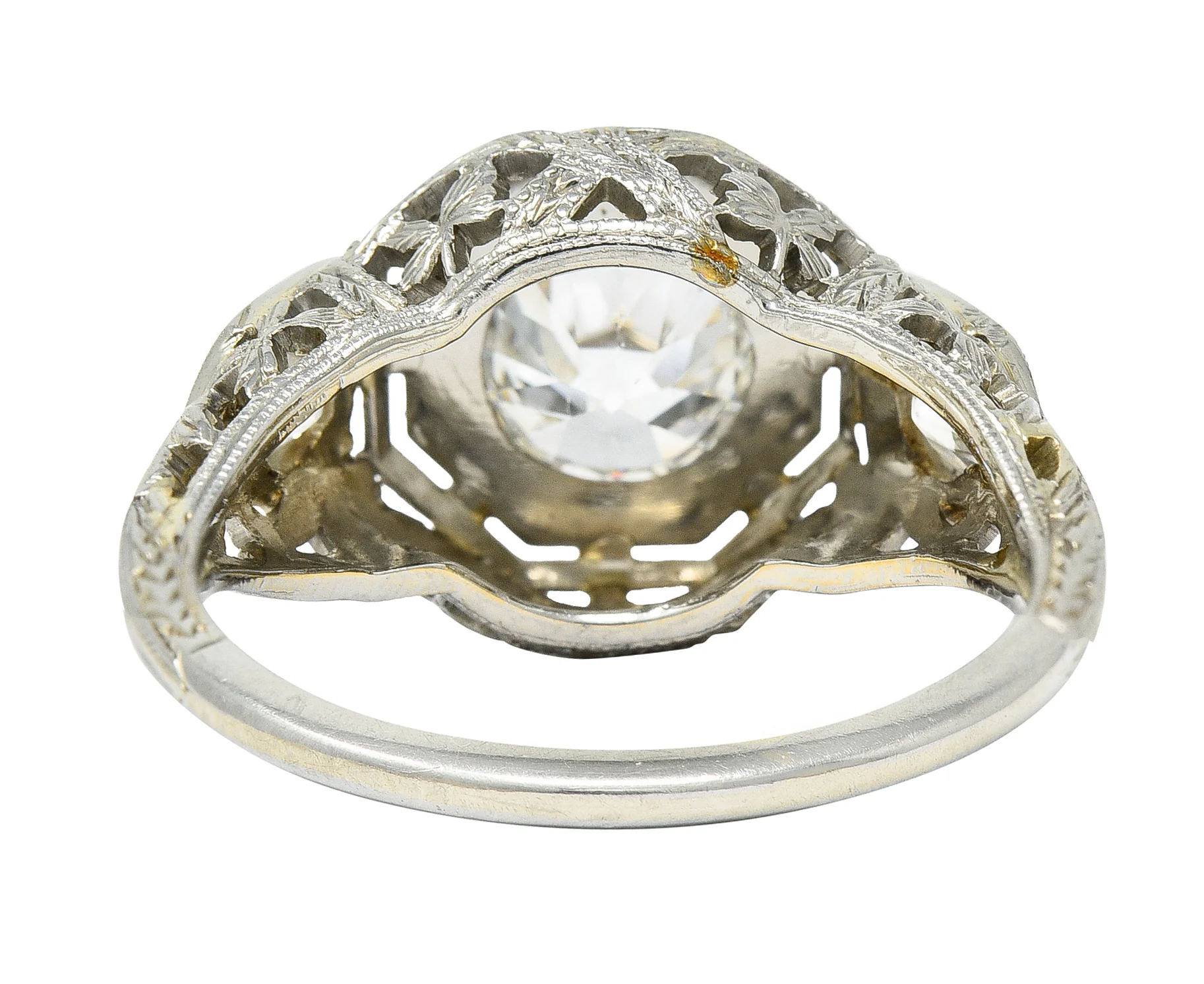 Art Deco 1.41 CTW Diamond 18 Karat White Gold Floral Vintage Engagement Ring GIA - Image 5