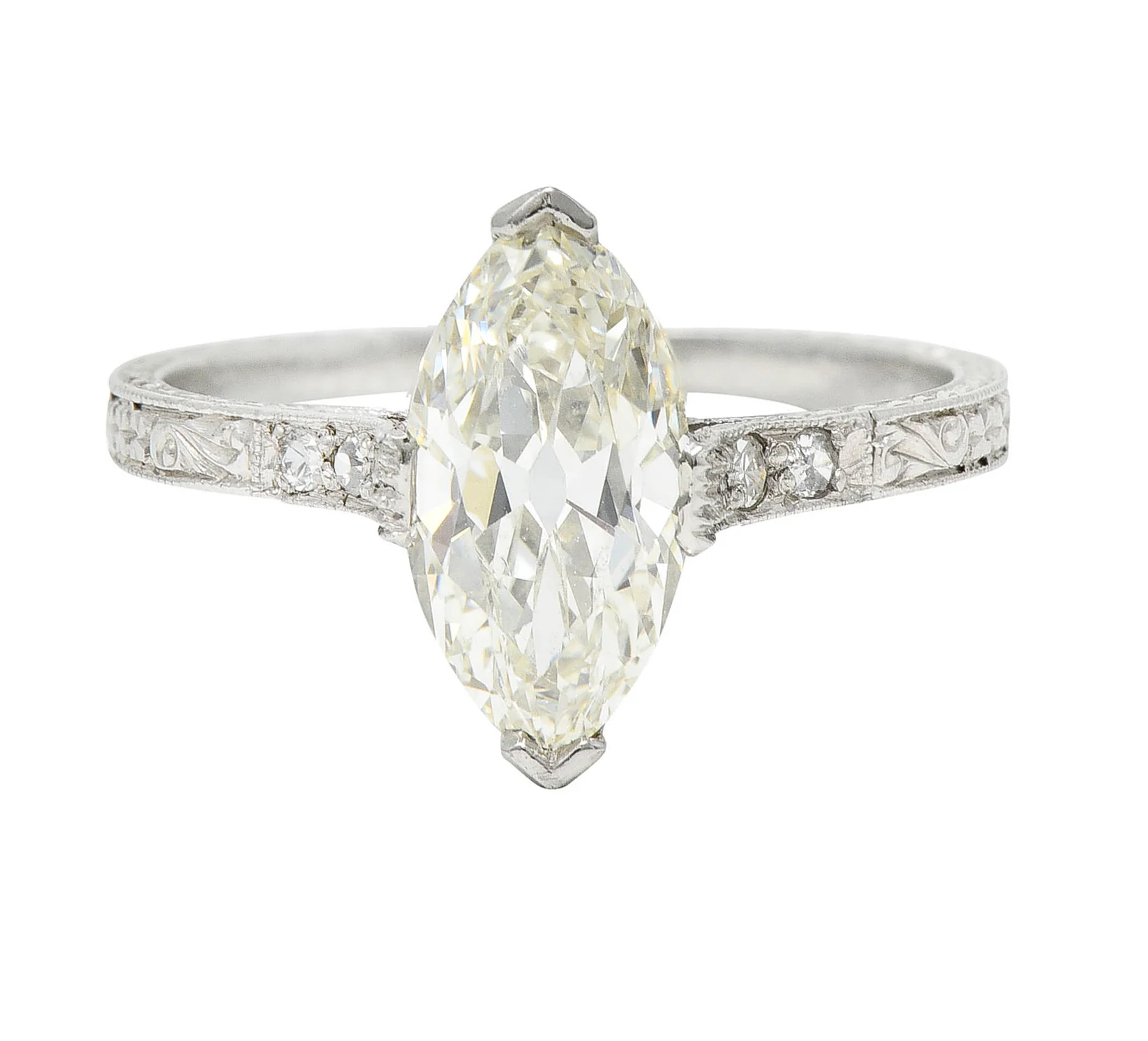 Art Deco 1.46 CTW Marquise Diamond Platinum Engraved Engagement Ring