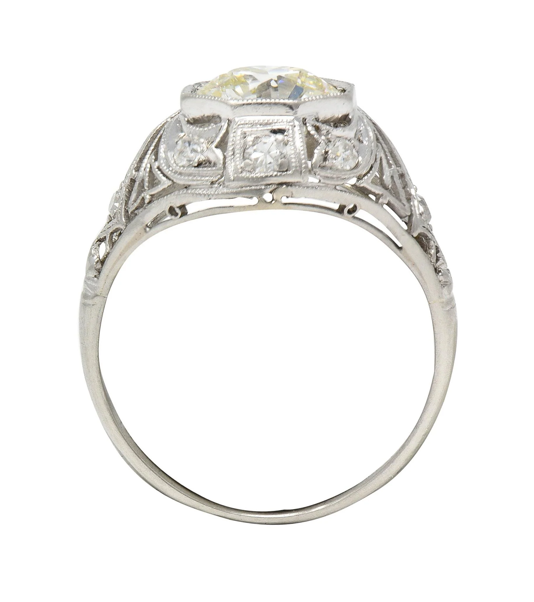 Art Deco 1.50 CTW Old European Diamond Platinum Greek Key Ivy Vintage Engagement Ring - Image 10