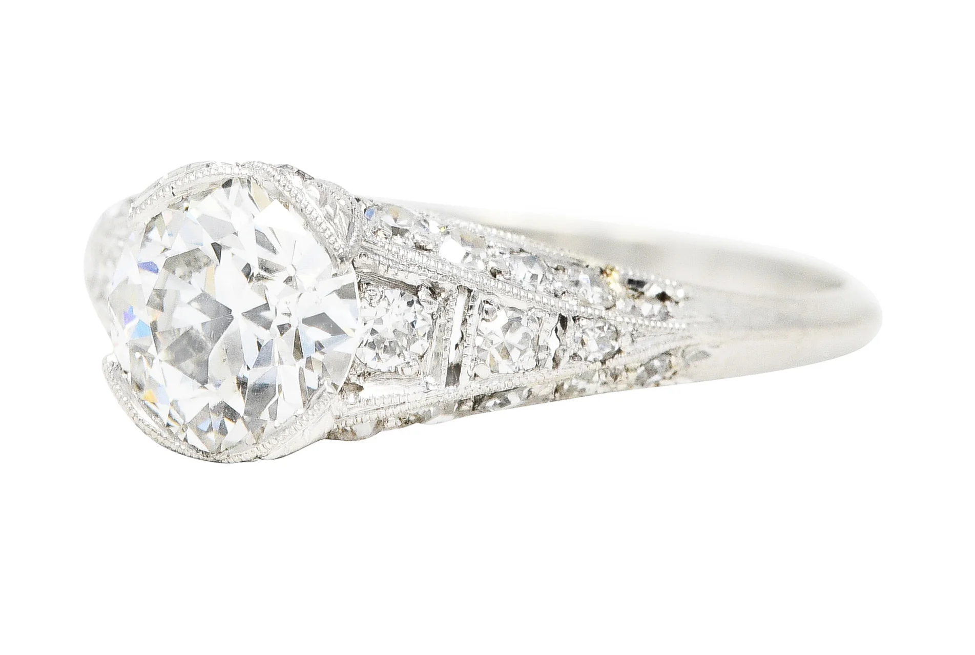 Art Deco 1.52 CTW Old European Diamond Platinum Ribbon Engagement Ring - Image 6