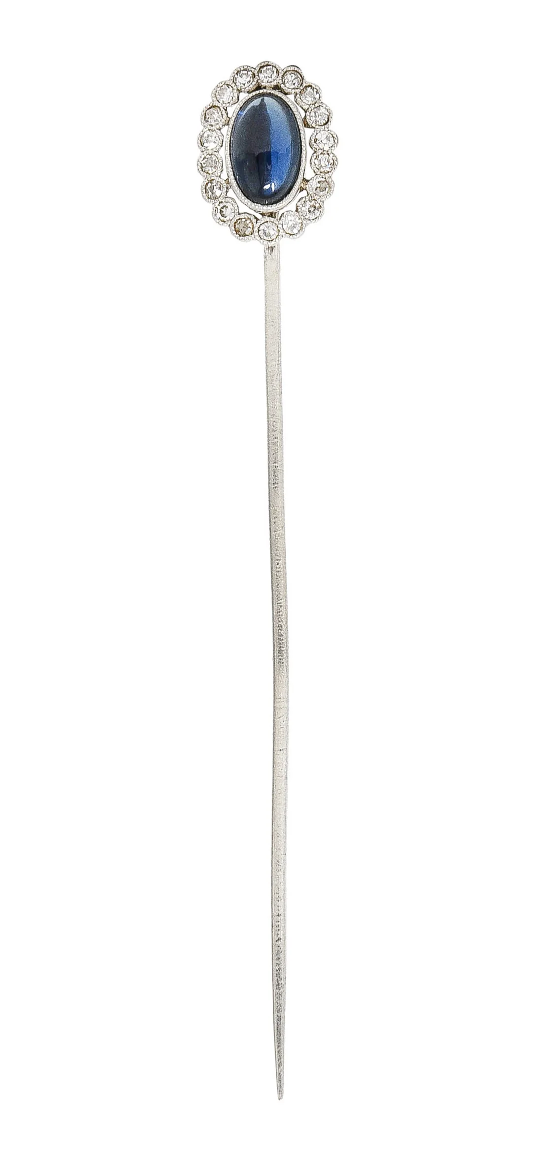 Art Deco 1.65 CTW Sapphire Cabochon Diamond Halo Platinum Vintage Stickpin - Image 10