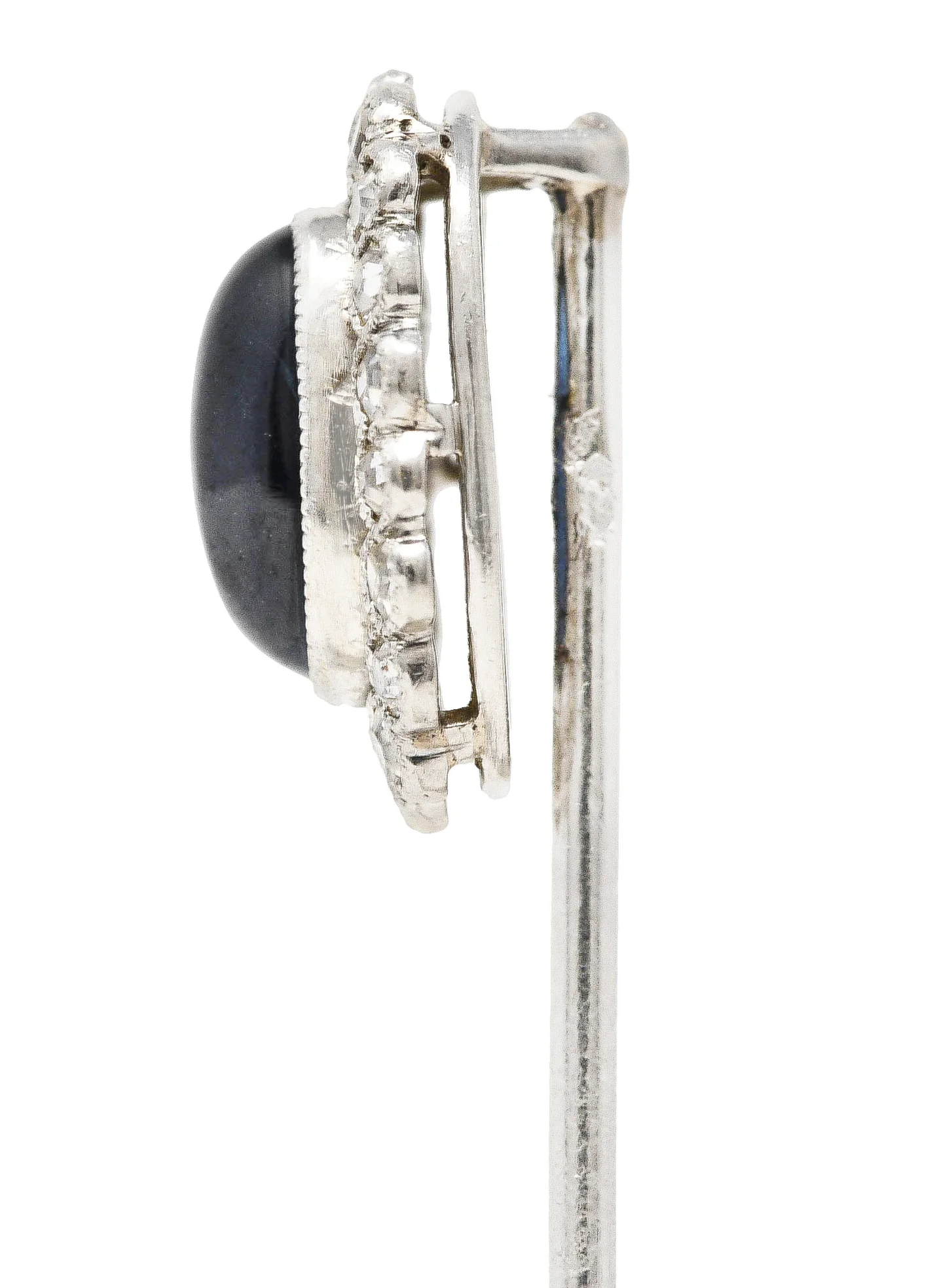 Art Deco 1.65 CTW Sapphire Cabochon Diamond Halo Platinum Vintage Stickpin - Image 3