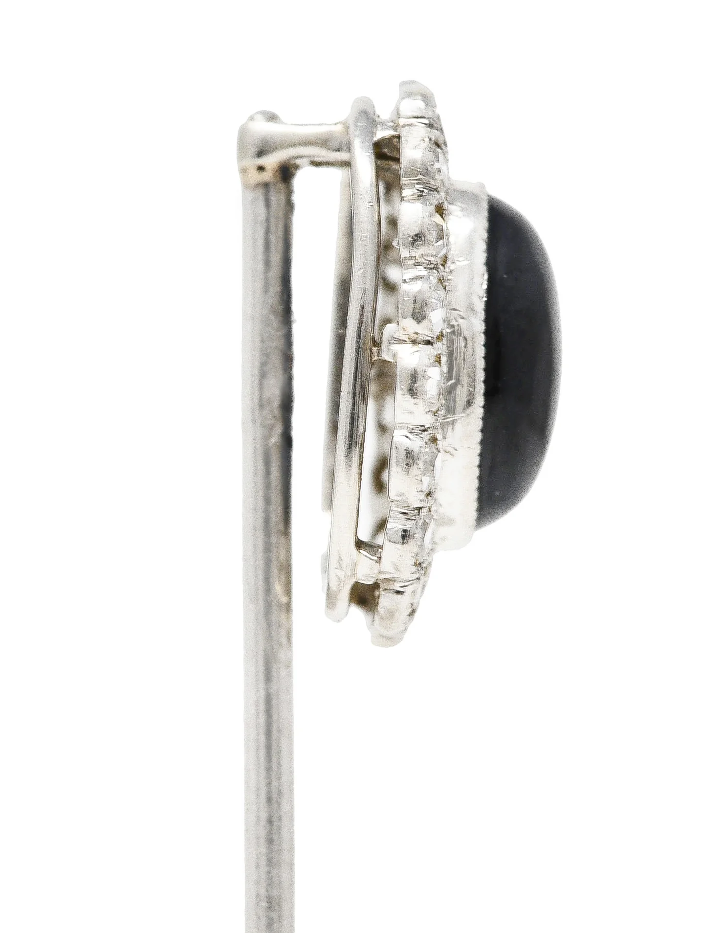Art Deco 1.65 CTW Sapphire Cabochon Diamond Halo Platinum Vintage Stickpin - Image 5