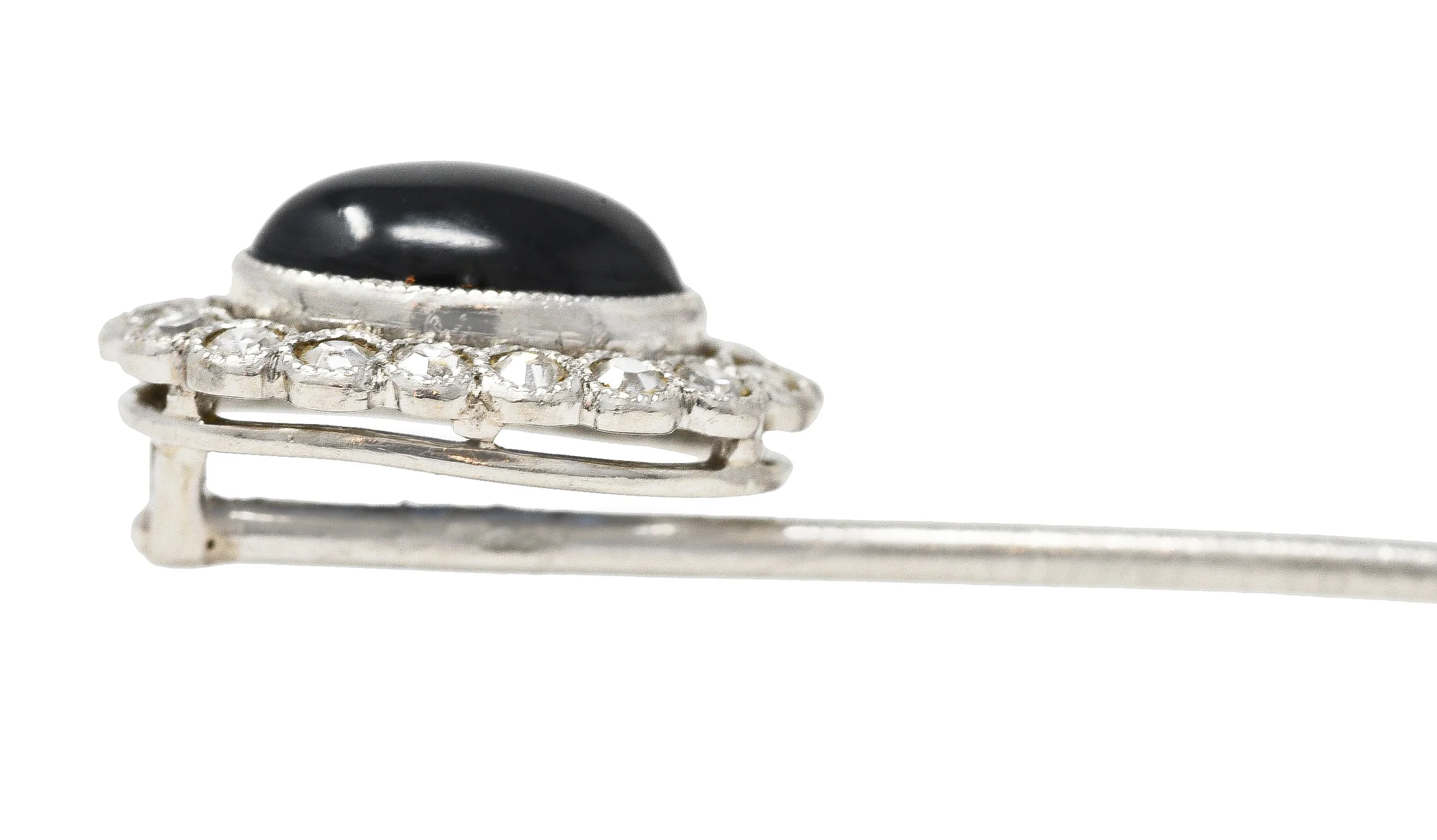 Art Deco 1.65 CTW Sapphire Cabochon Diamond Halo Platinum Vintage Stickpin - Image 8
