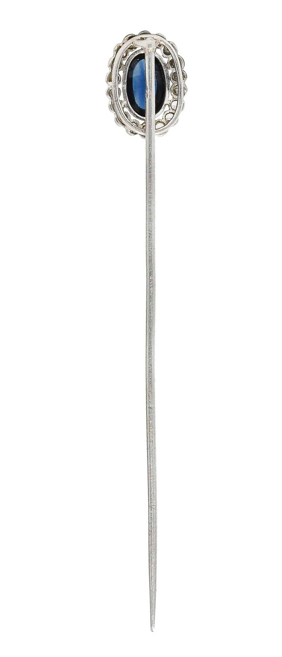 Art Deco 1.65 CTW Sapphire Cabochon Diamond Halo Platinum Vintage Stickpin - Image 9