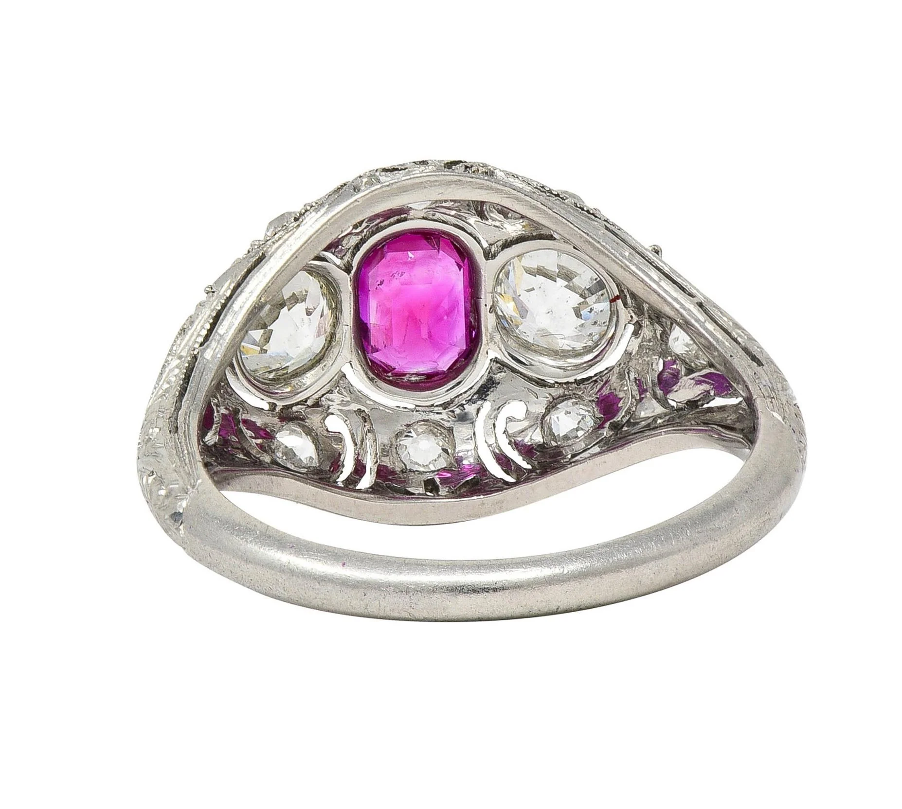 Art Deco 1.75 CTW No Heat Burma Ruby Diamond Platinum Vintage Lotus Bombé Ring GIA - Image 5
