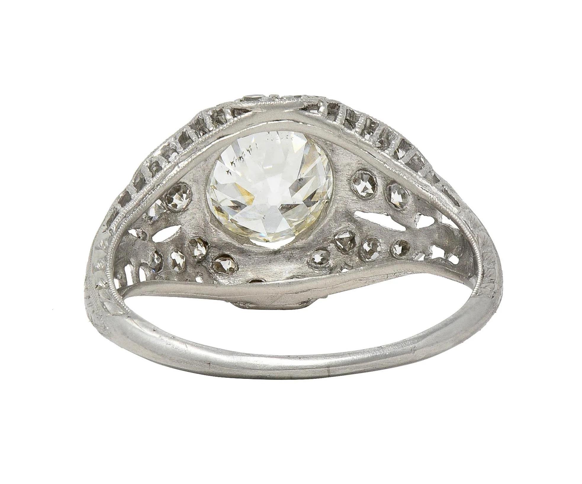 Art Deco 1.79 CTW Old European Cut Diamond Platinum Quatrefoil Antique Engagement Ring - Image 5