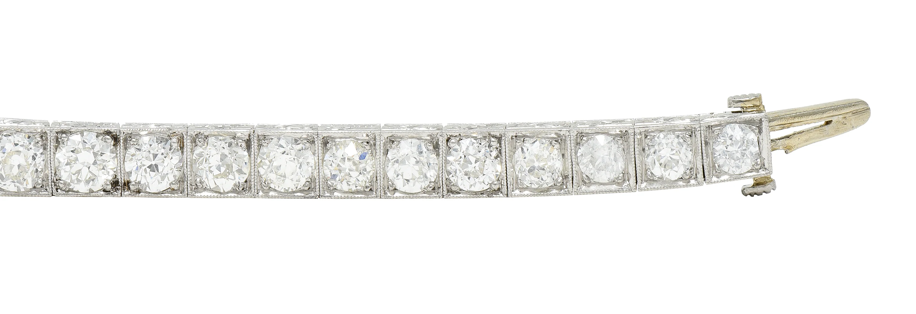 Art Deco 12.00 CTW Old Mine Diamond Platinum Line Bracelet - Image 7