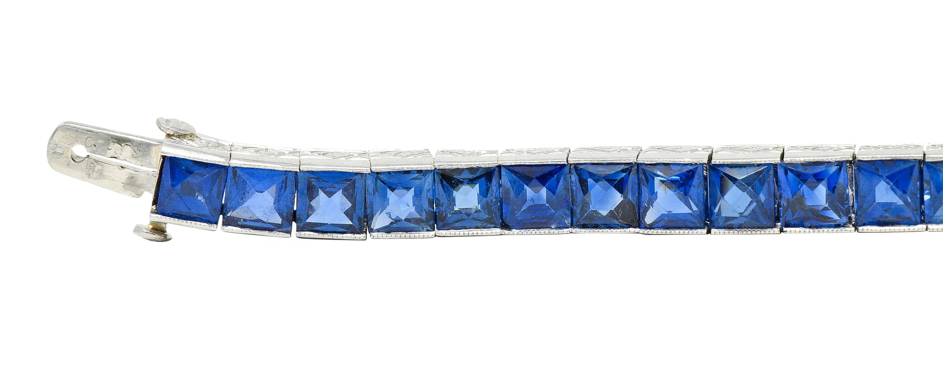 Art Deco 14.10 CTW French Cut Sapphire Platinum Line Bracelet - Image 5