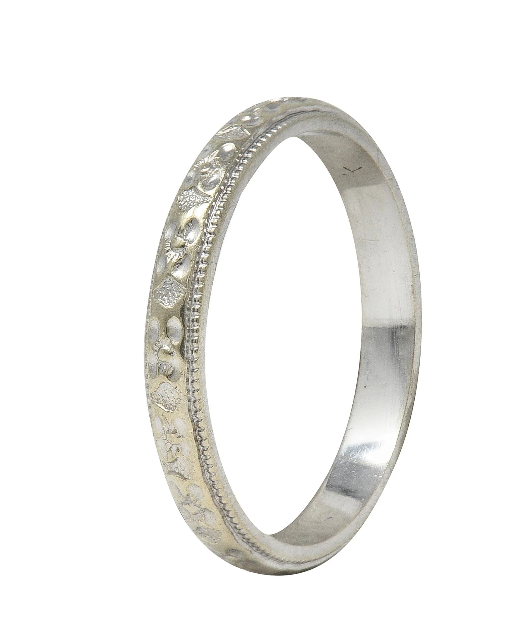 Art Deco 14 Karat White Gold Vintage Orange Blossom Wedding Band Ring - Image 2