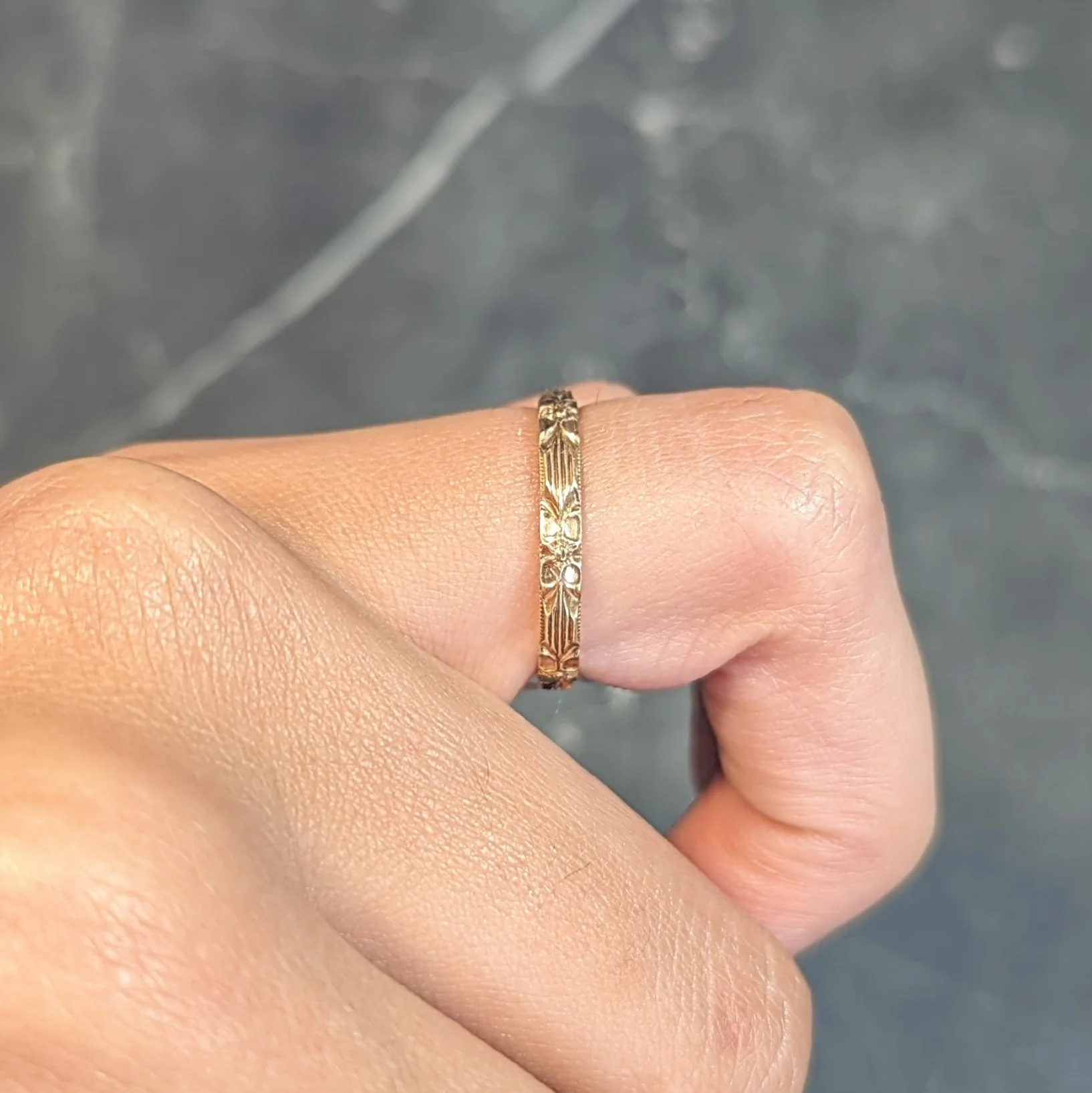 Art Deco 14 Karat Yellow Gold Orange Blossom Vintage Wedding Band Ring - Image 11