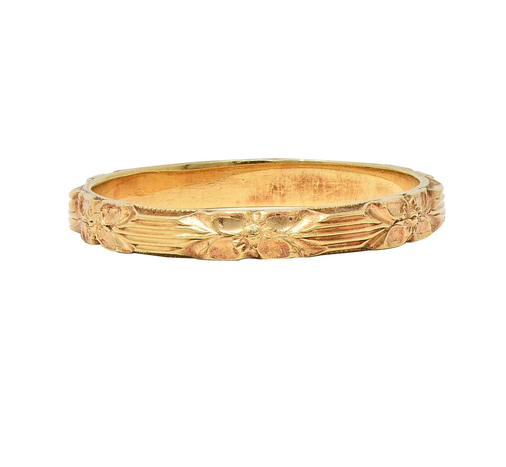 Art Deco 14 Karat Yellow Gold Orange Blossom Vintage Wedding Band Ring - Image 3