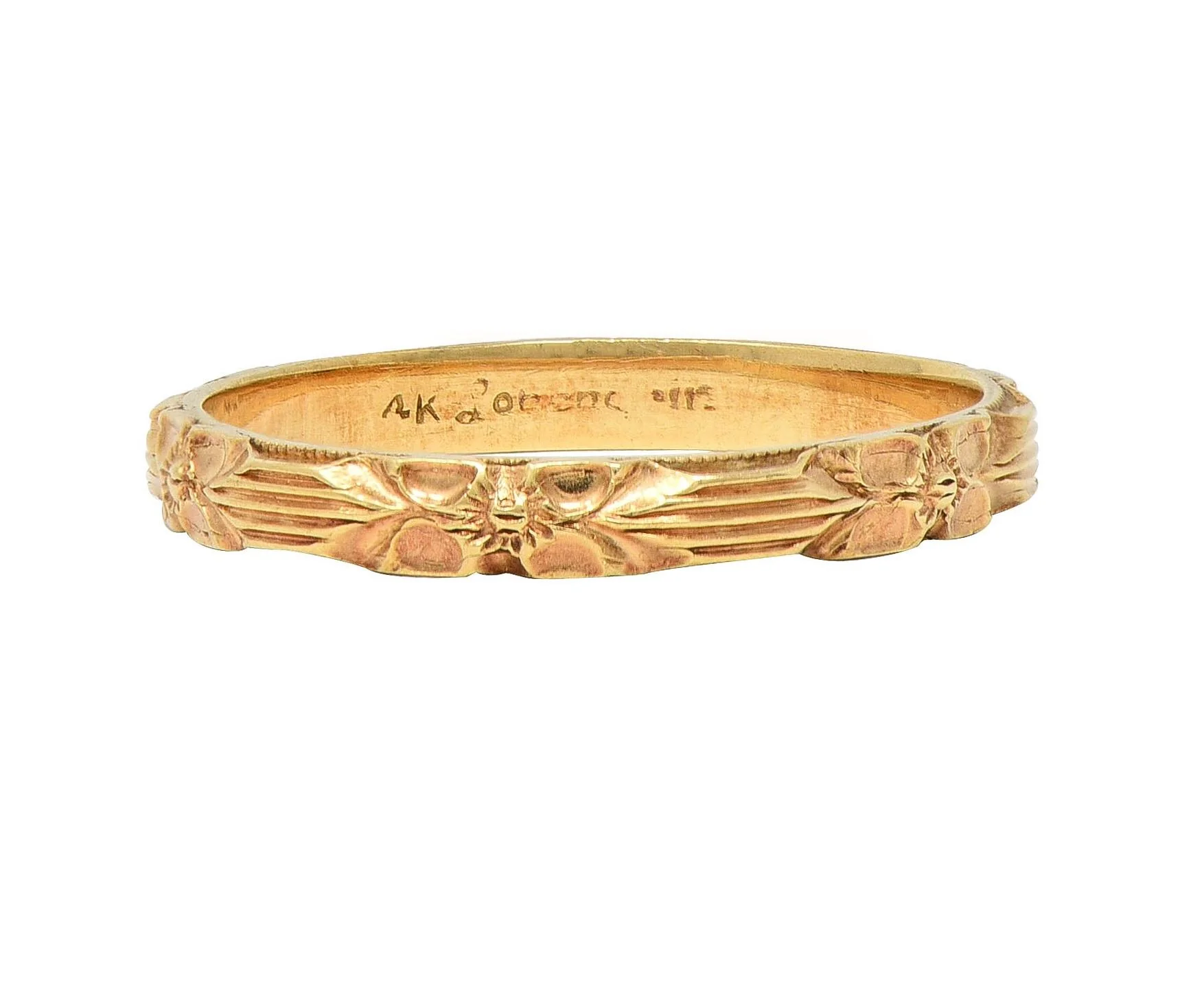 Art Deco 14 Karat Yellow Gold Orange Blossom Vintage Wedding Band Ring - Image 4