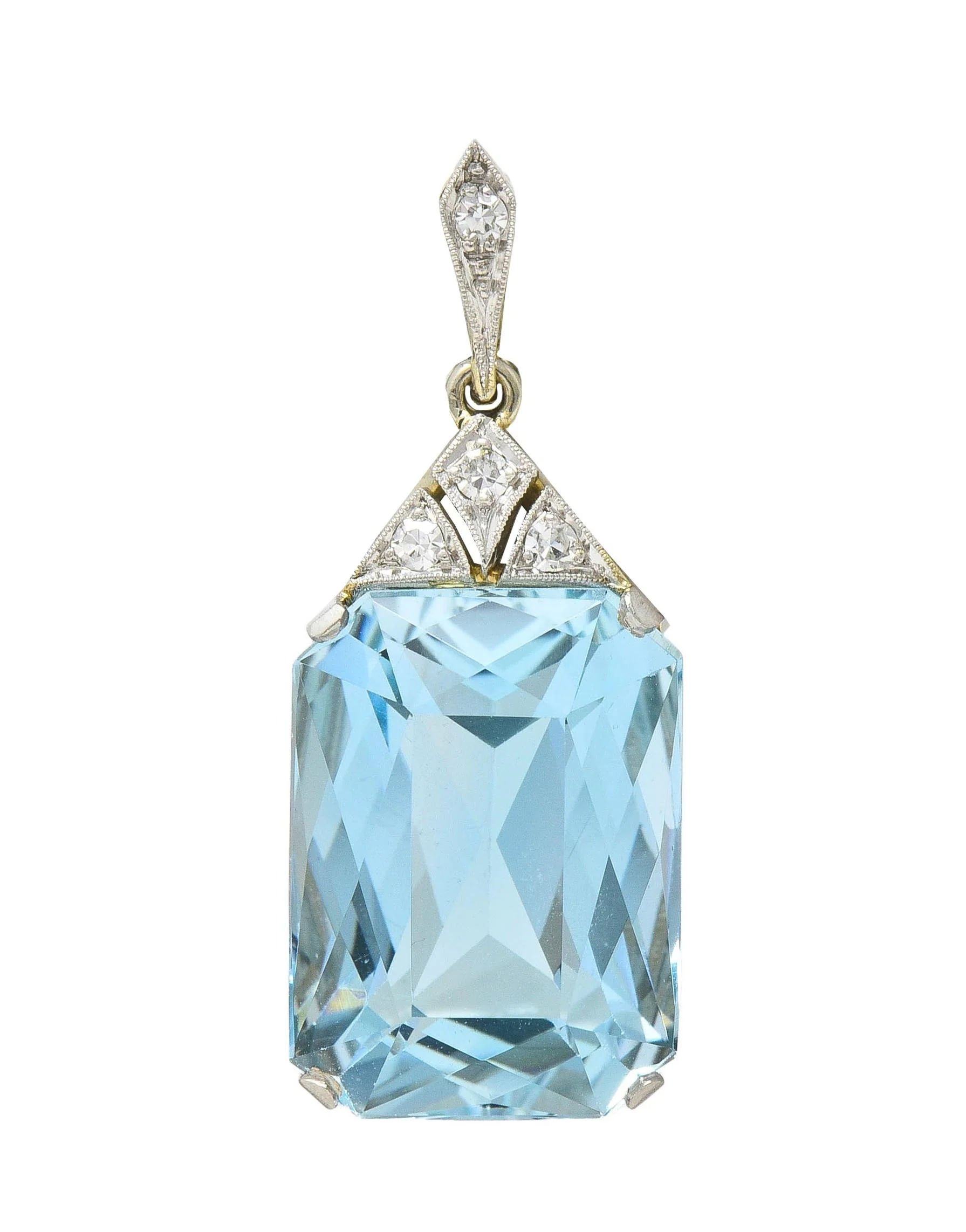 Art Deco 17.70 CTW Aquamarine Diamond Platinum 18 Karat Gold Antique Pendant - Image 7