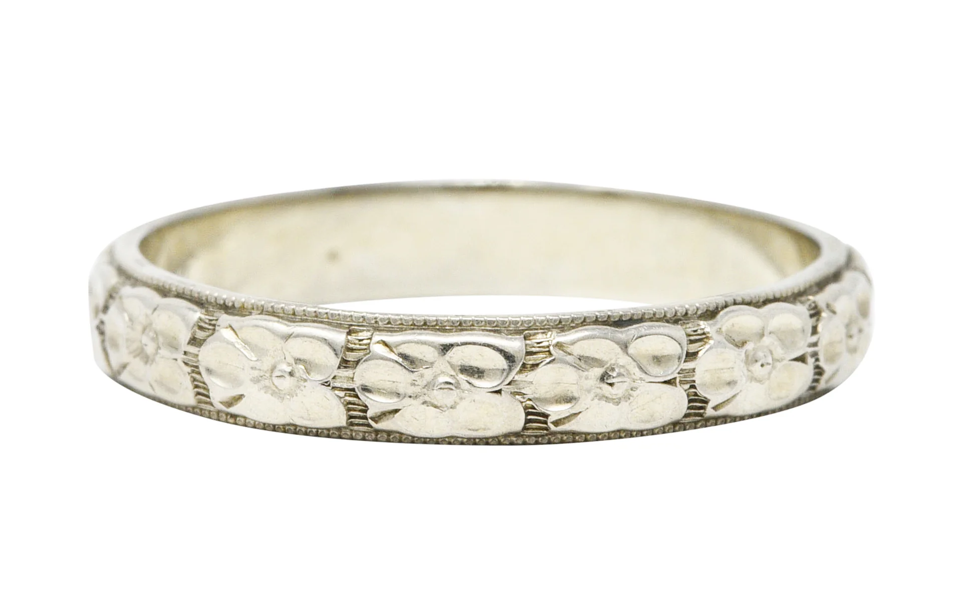Art Deco 18 Karat White Gold Orange Blossom Unisex Wedding Band Ring - Image 3