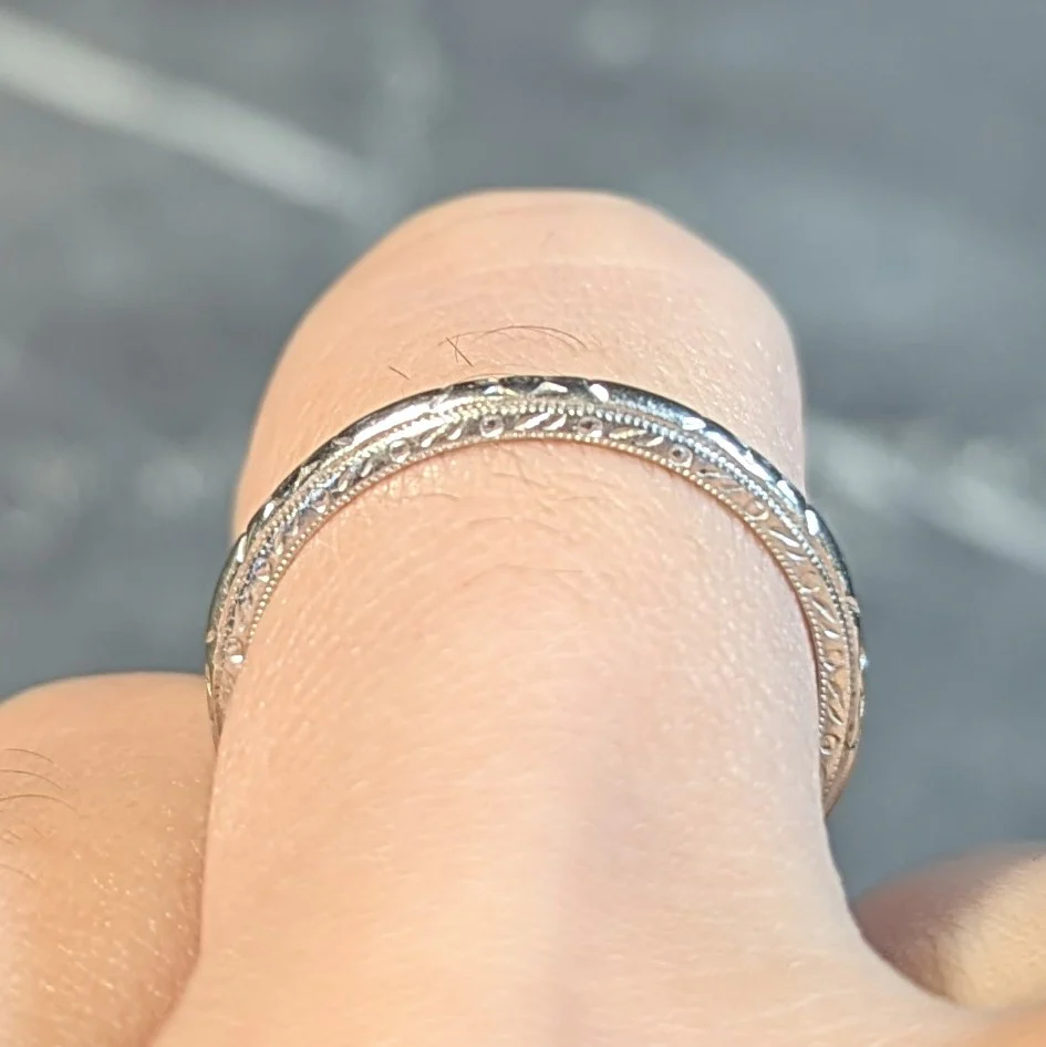 Art Deco 18 Karat White Gold Orange Blossom Wheat Wedding Band Ring - Image 10