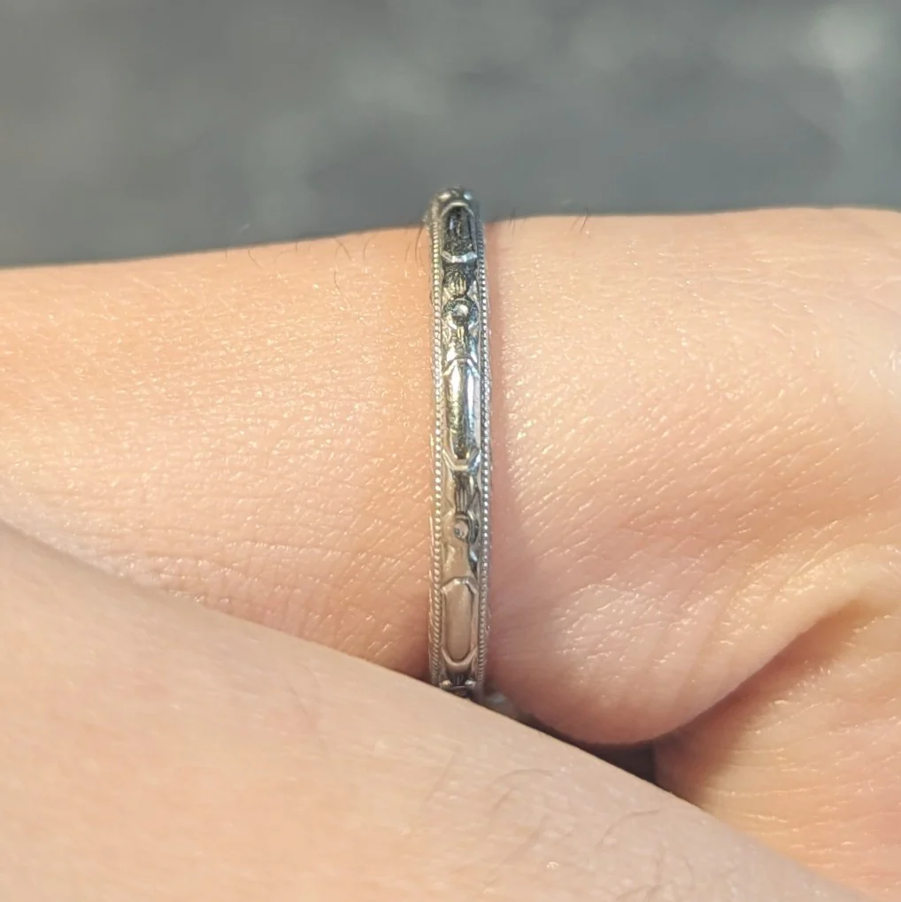 Art Deco 18 Karat White Gold Orange Blossom Wheat Wedding Band Ring - Image 11