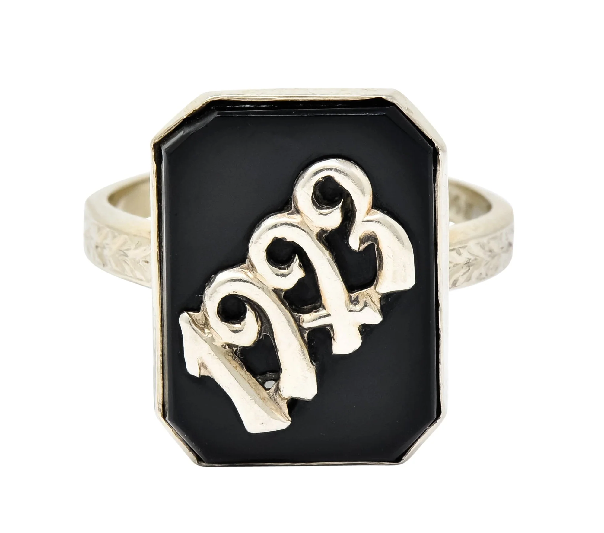 Art Deco 1923 Onyx Tablet 14 Karat White Gold Date Ring