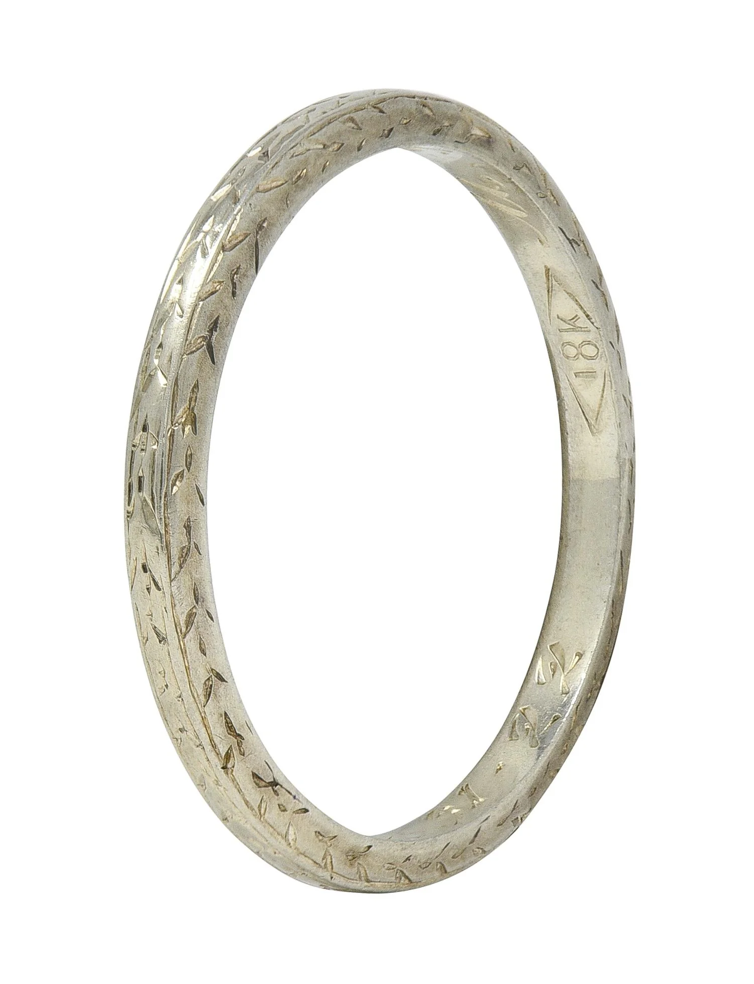 Art Deco 1929 18 Karat White Gold Vintage Wheat Wedding Band Ring - Image 2