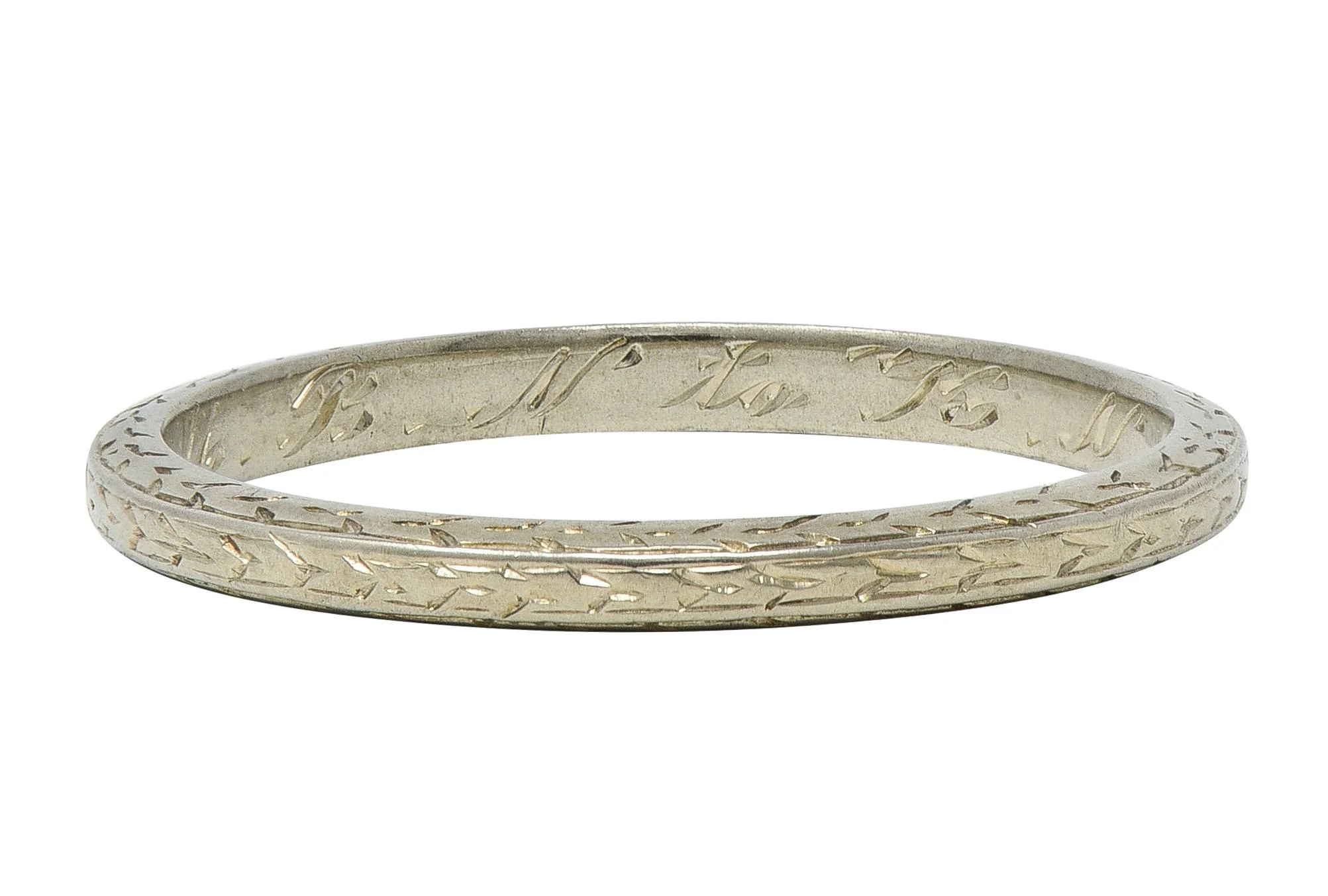 Art Deco 1929 18 Karat White Gold Vintage Wheat Wedding Band Ring - Image 3