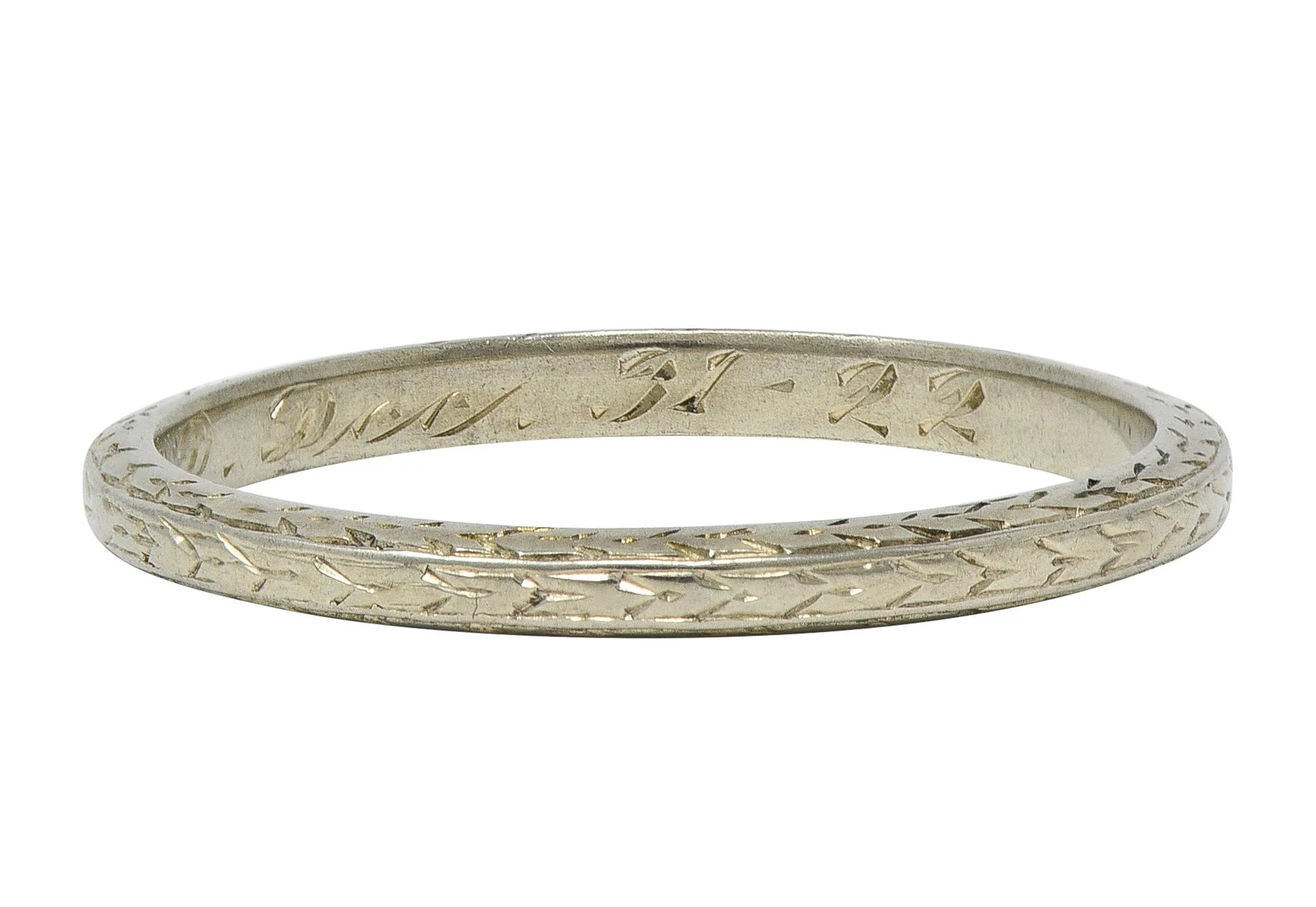 Art Deco 1929 18 Karat White Gold Vintage Wheat Wedding Band Ring - Image 8