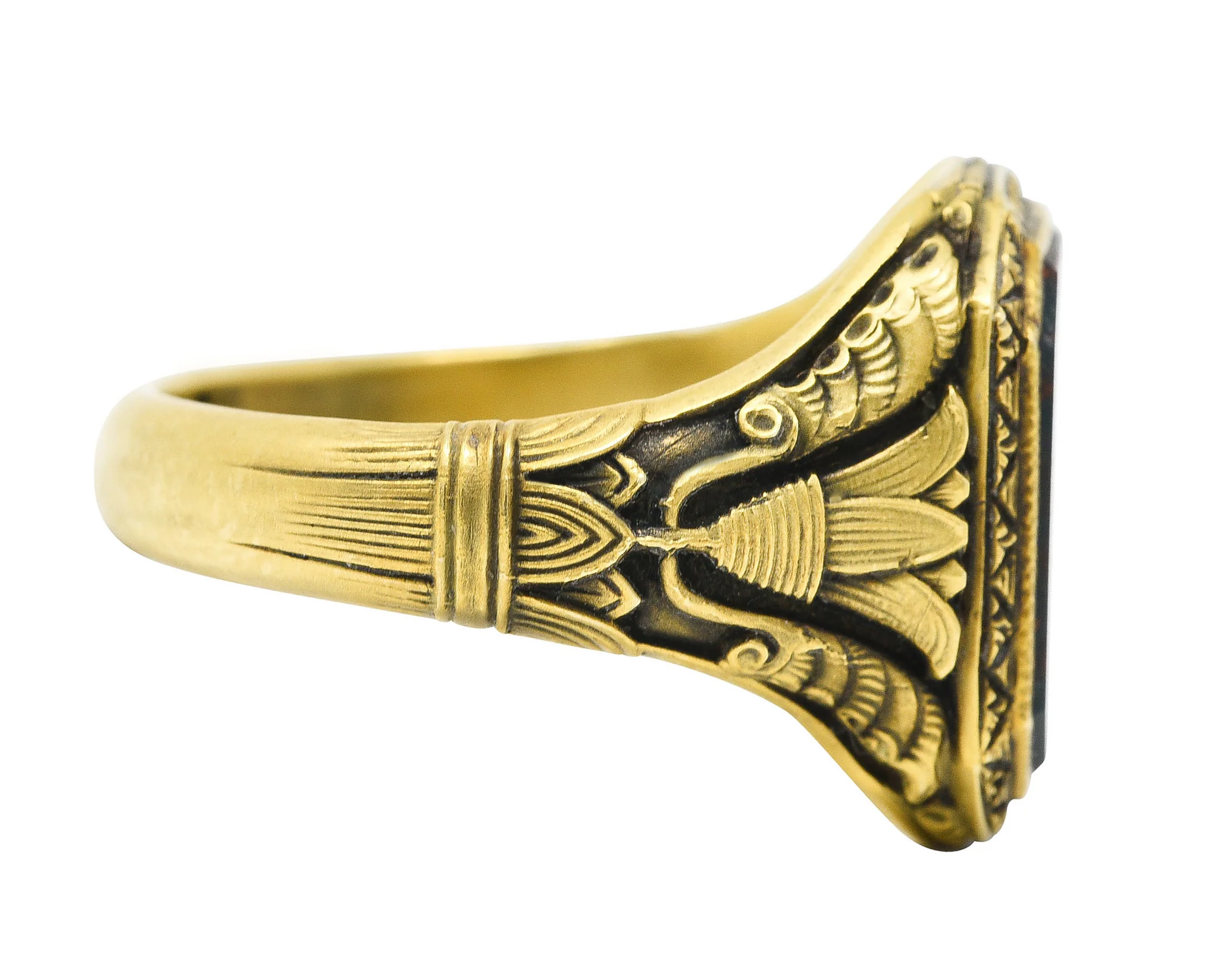 Art Deco 1930's Bloodstone 14 Karat Gold Lotus Unisex Signet Ring - Image 3