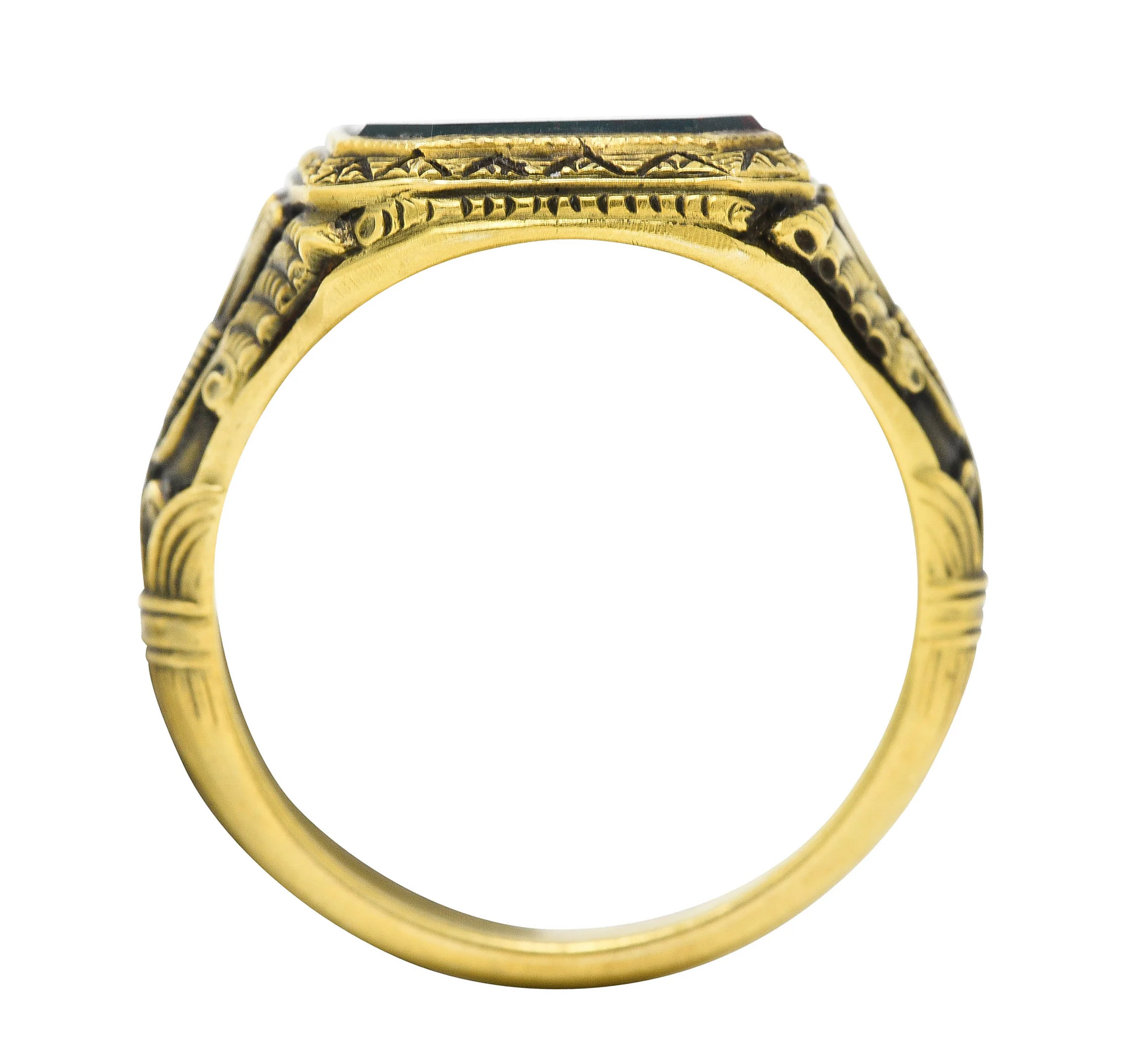 Art Deco 1930's Bloodstone 14 Karat Gold Lotus Unisex Signet Ring - Image 8