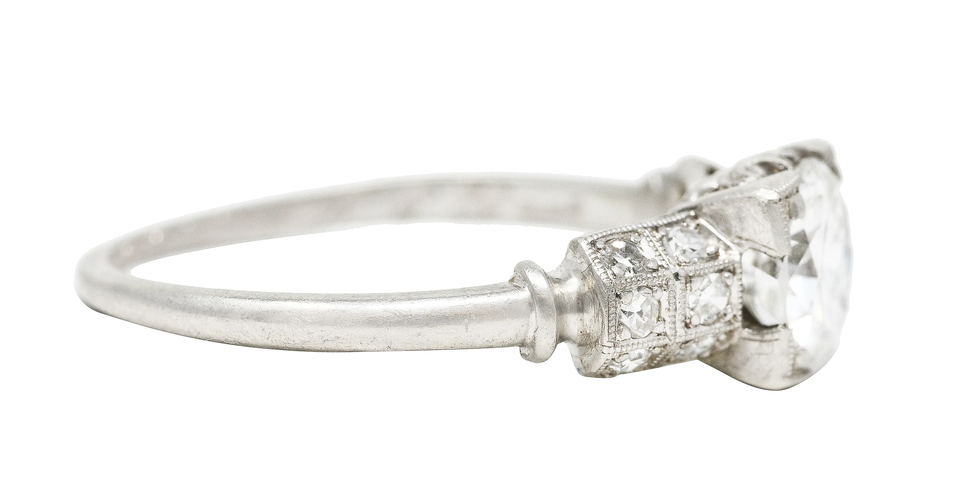 Art Deco 1935 1.11 CTW Old European Cut Diamond Platinum Foliate Engagement Ring - Image 3