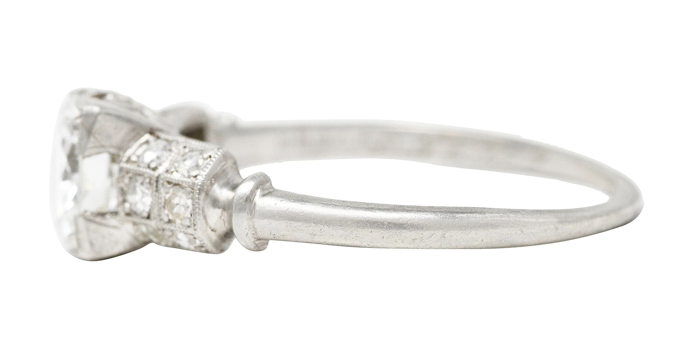 Art Deco 1935 1.11 CTW Old European Cut Diamond Platinum Foliate Engagement Ring - Image 5
