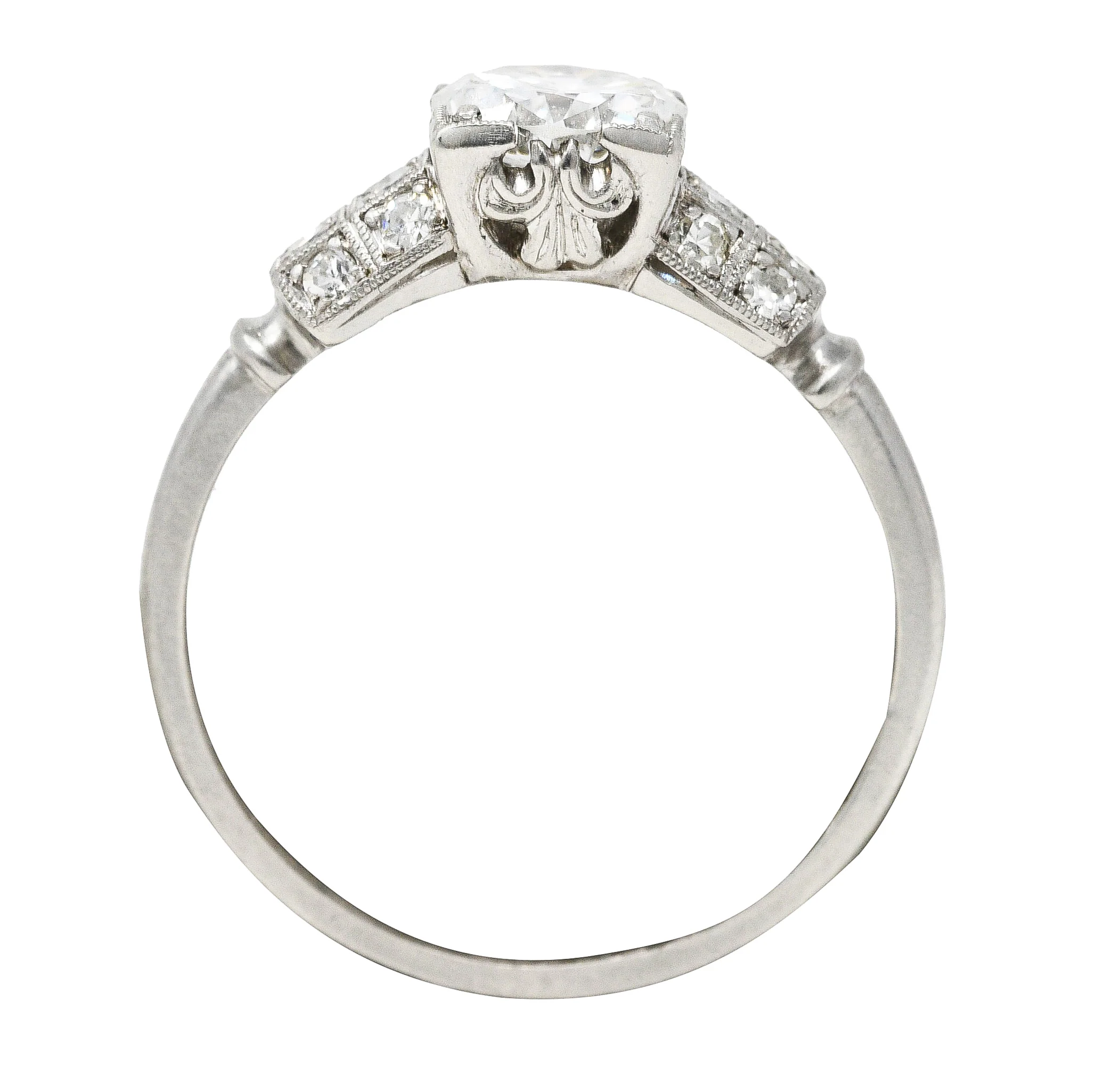 Art Deco 1935 1.11 CTW Old European Cut Diamond Platinum Foliate Engagement Ring - Image 9