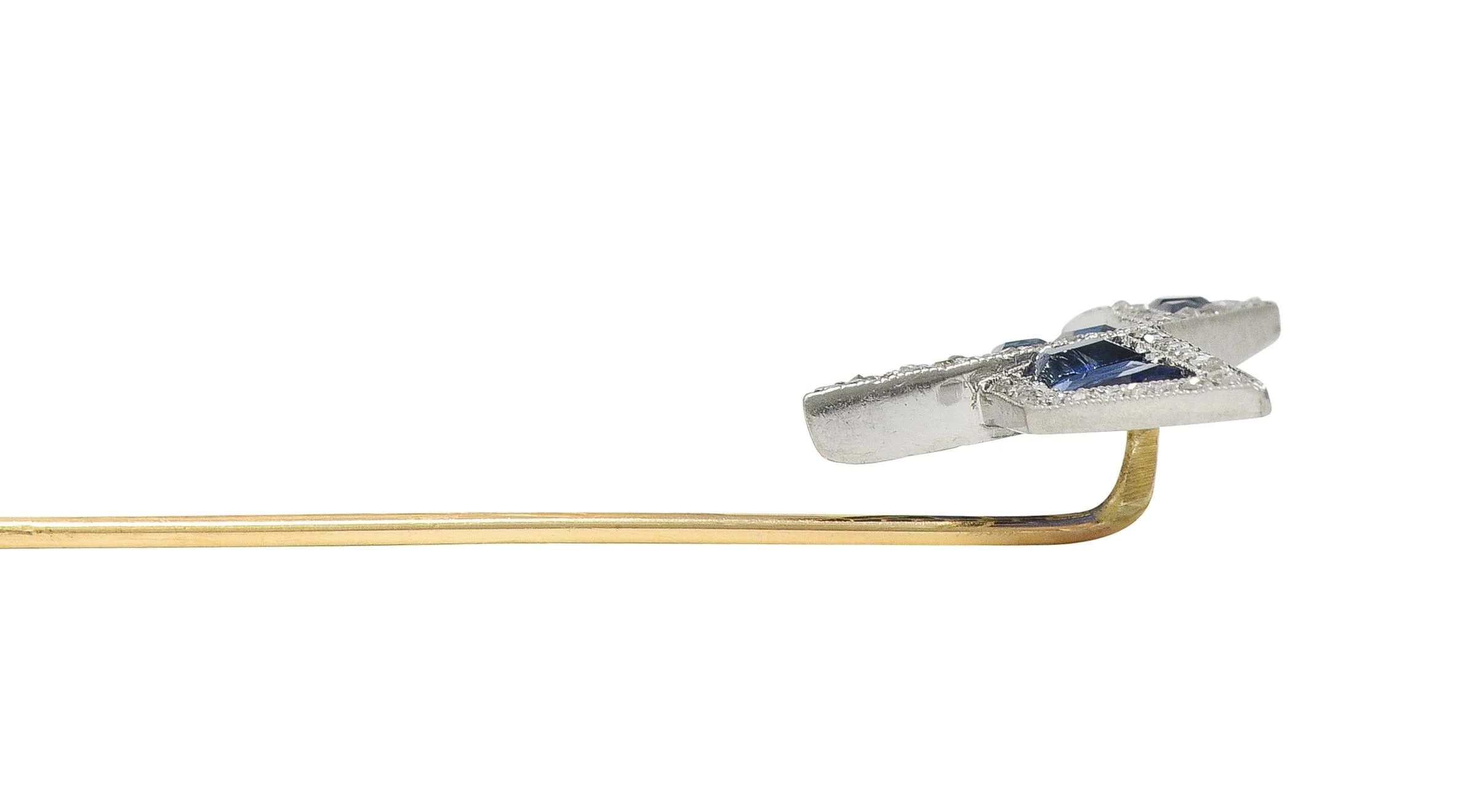 Art Deco 2.34 CTW Sapphire Diamond Platinum 14 Karat Gold Origami Bird Stickpin - Image 7