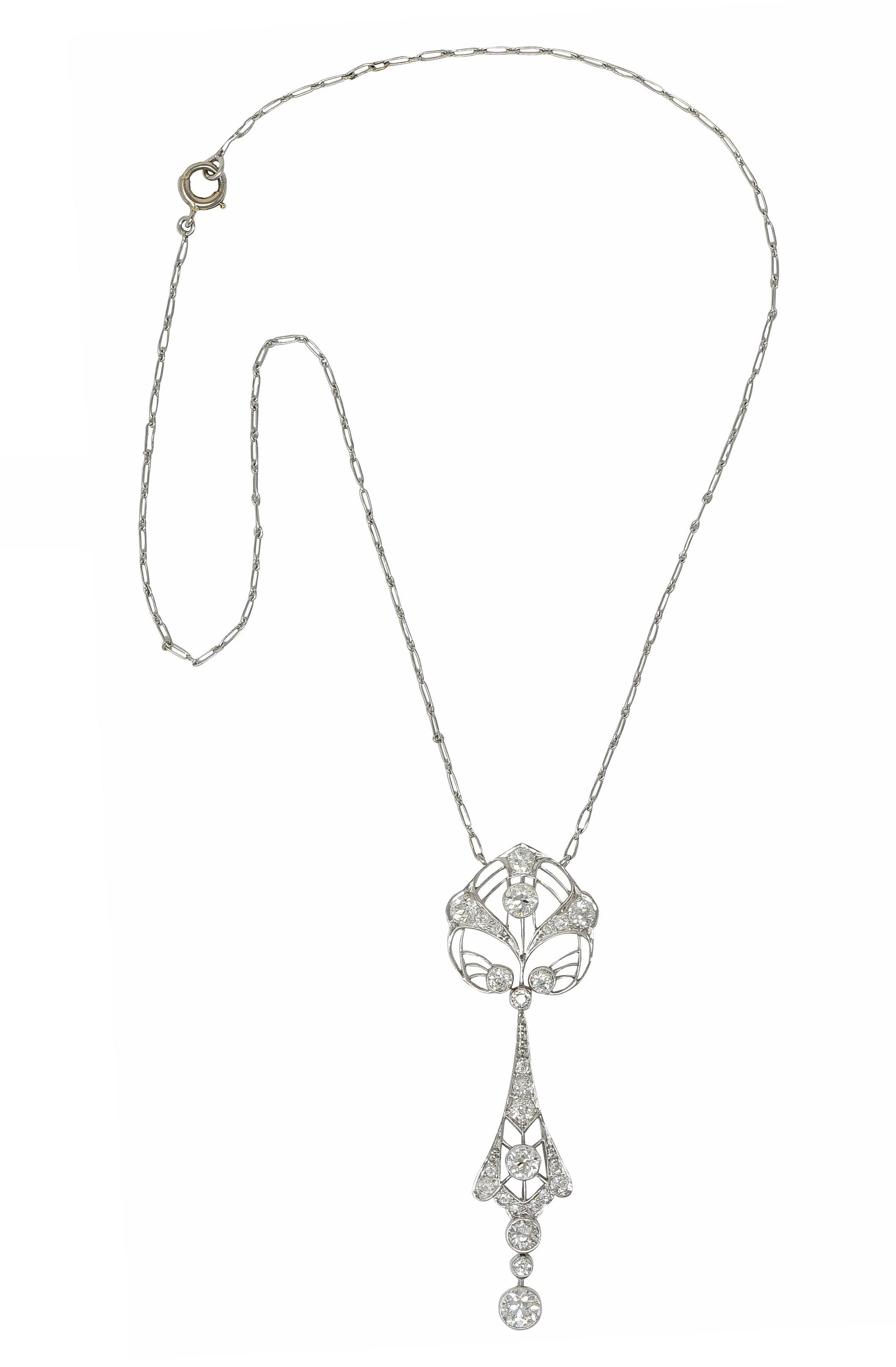 Art Deco 2.75 CTW Diamond Platinum Vintage Openwork Drop Necklace - Image 3