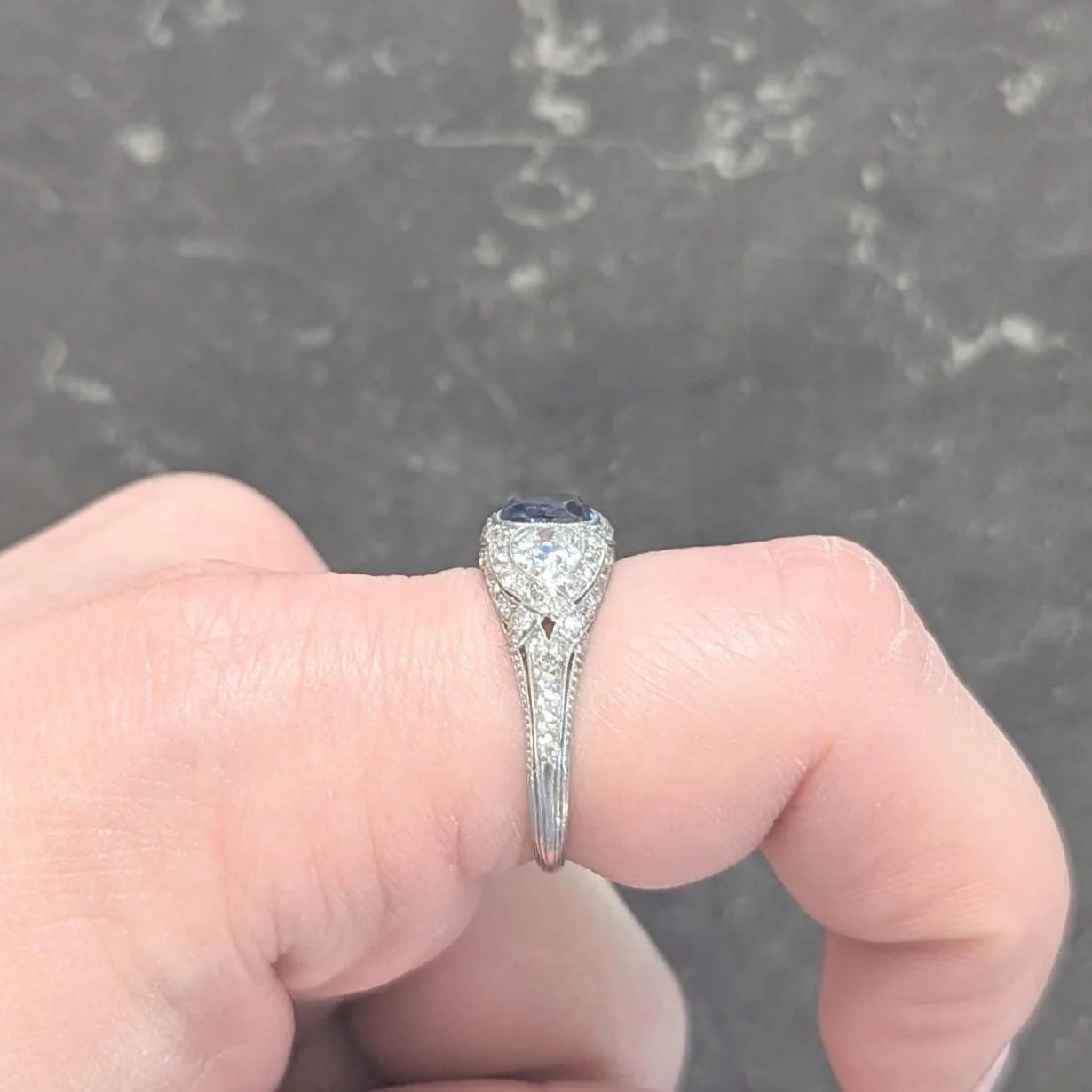 Art Deco 2.85 CTW No Heat Ceylon Sapphire Diamond Platinum Vintage Bombé Ring AGL - Image 11