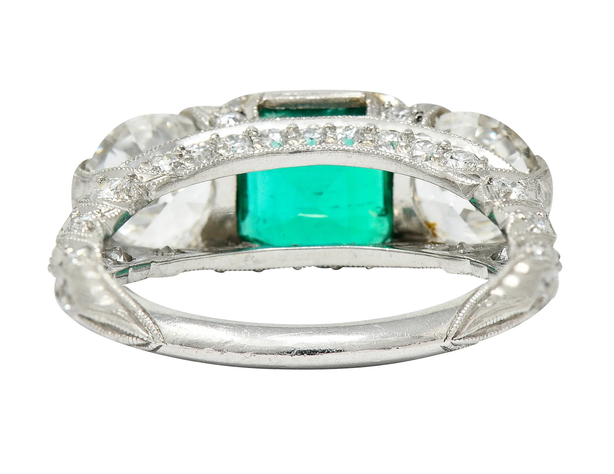Art Deco 3.30 CTW Diamond Emerald Platinum Three Stone Ring - Image 4