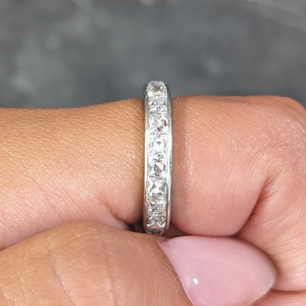 Art Deco 3.52 CTW French Cut Diamond Platinum Band Vintage Wedding Ring - Image 10