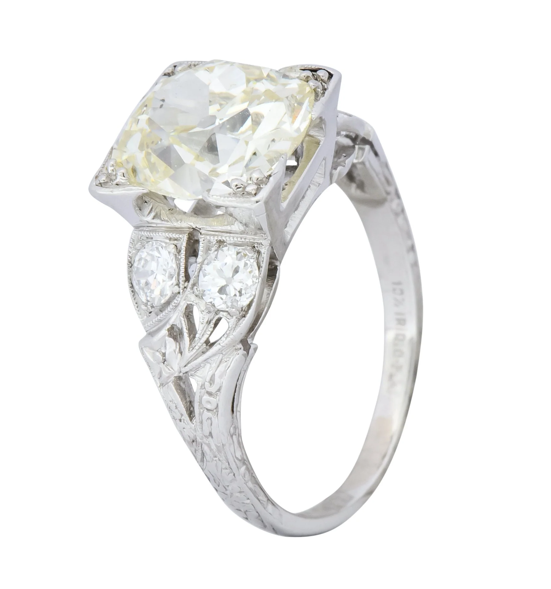 Art Deco 3.80 CTW Old Mine Diamond Platinum Engagement Ring - Image 2