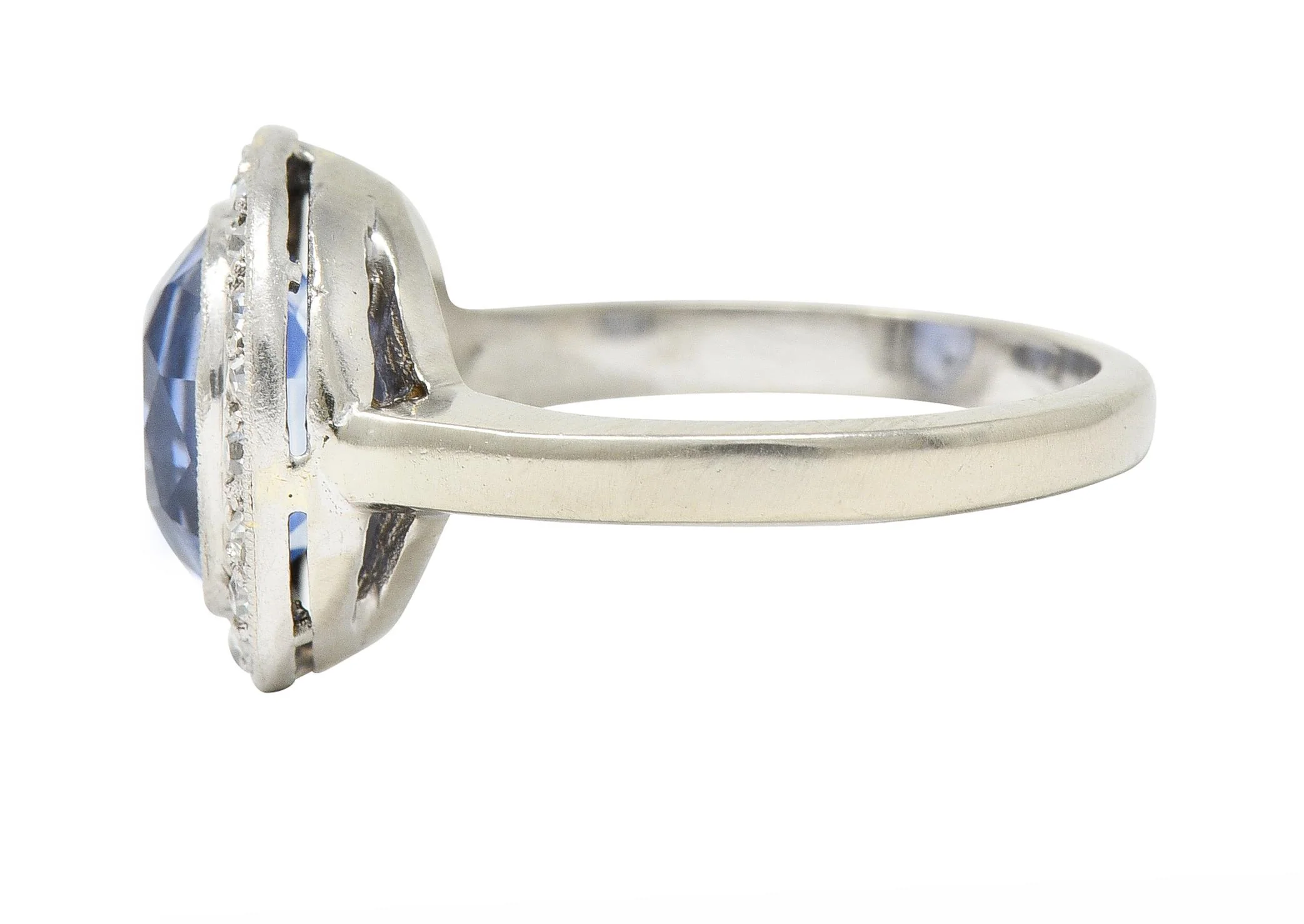 Art Deco 4.11 CTW No Heat Ceylon Sapphire Diamond 14 Karat Gold Halo Ring GIA - Image 5