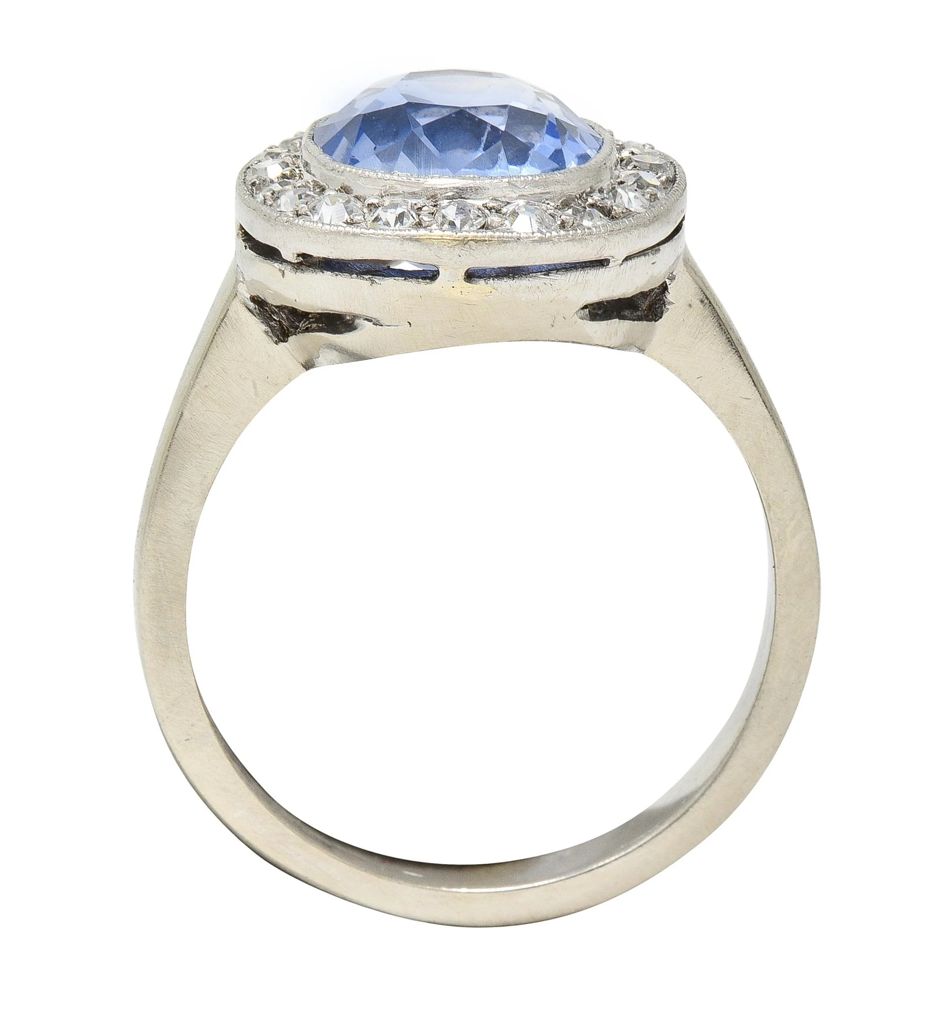 Art Deco 4.11 CTW No Heat Ceylon Sapphire Diamond 14 Karat Gold Halo Ring GIA - Image 9