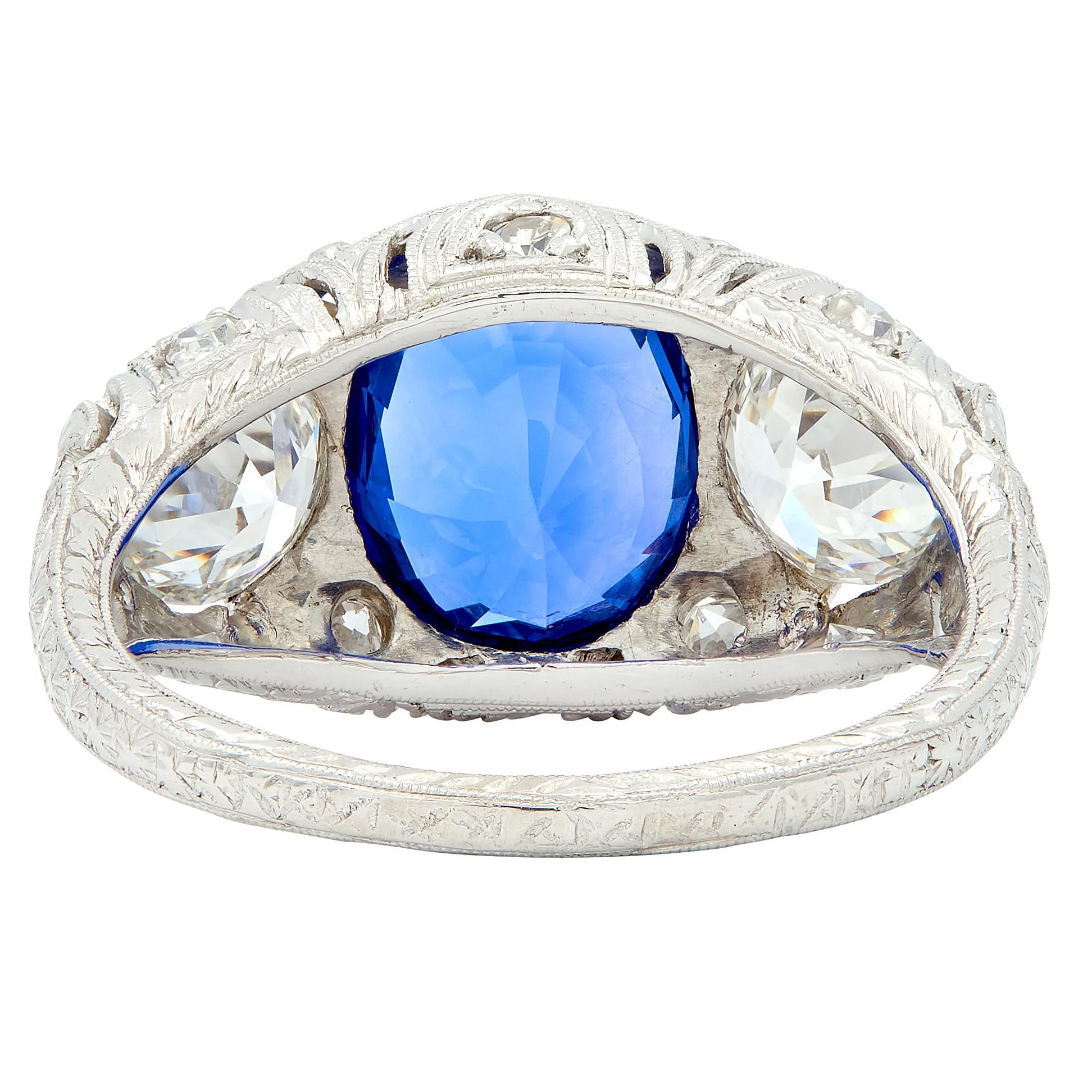 Art Deco 4.90 CTW No Heat Ceylon Sapphire Diamond Platinum Antique Three Stone Lotus Ring AGL - Image 6