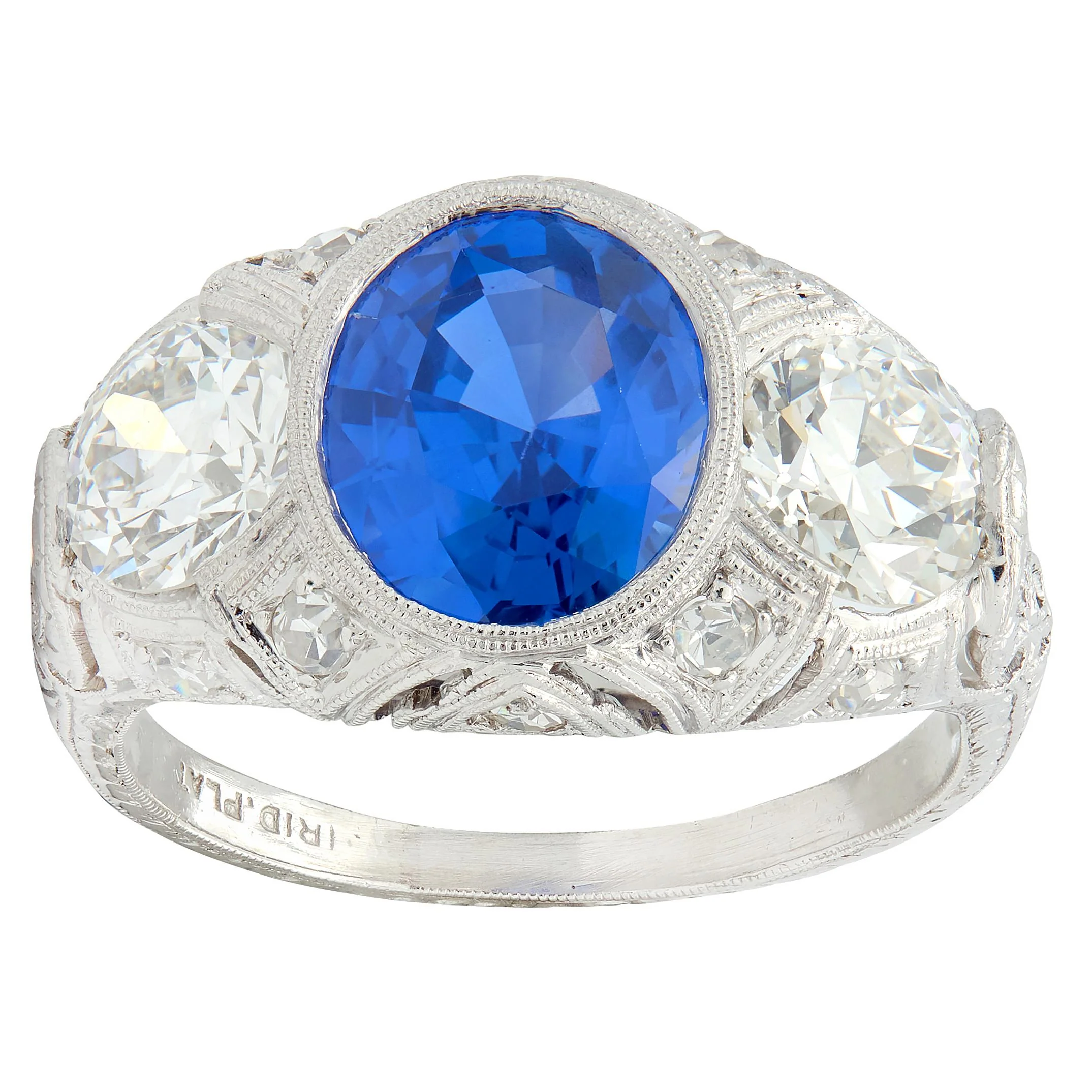 Art Deco 4.90 CTW No Heat Ceylon Sapphire Diamond Platinum Antique Three Stone Lotus Ring AGL - Image 9